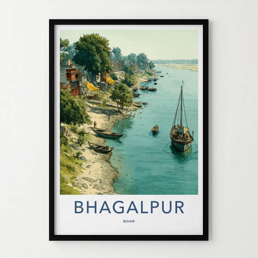 Bhagalpur Poster - India Travel Print - Bihar Lively river scene Wall Decor