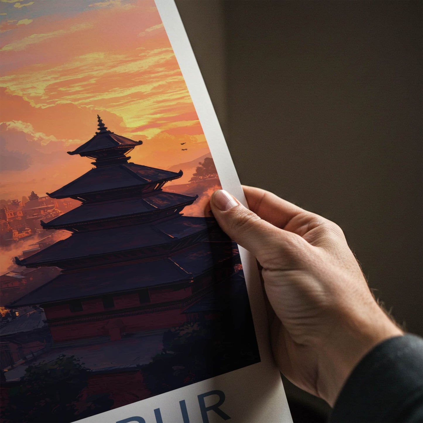 Bhaktapur Poster - Nepal Travel Art - Ancient Temple Sunset Wall Decor