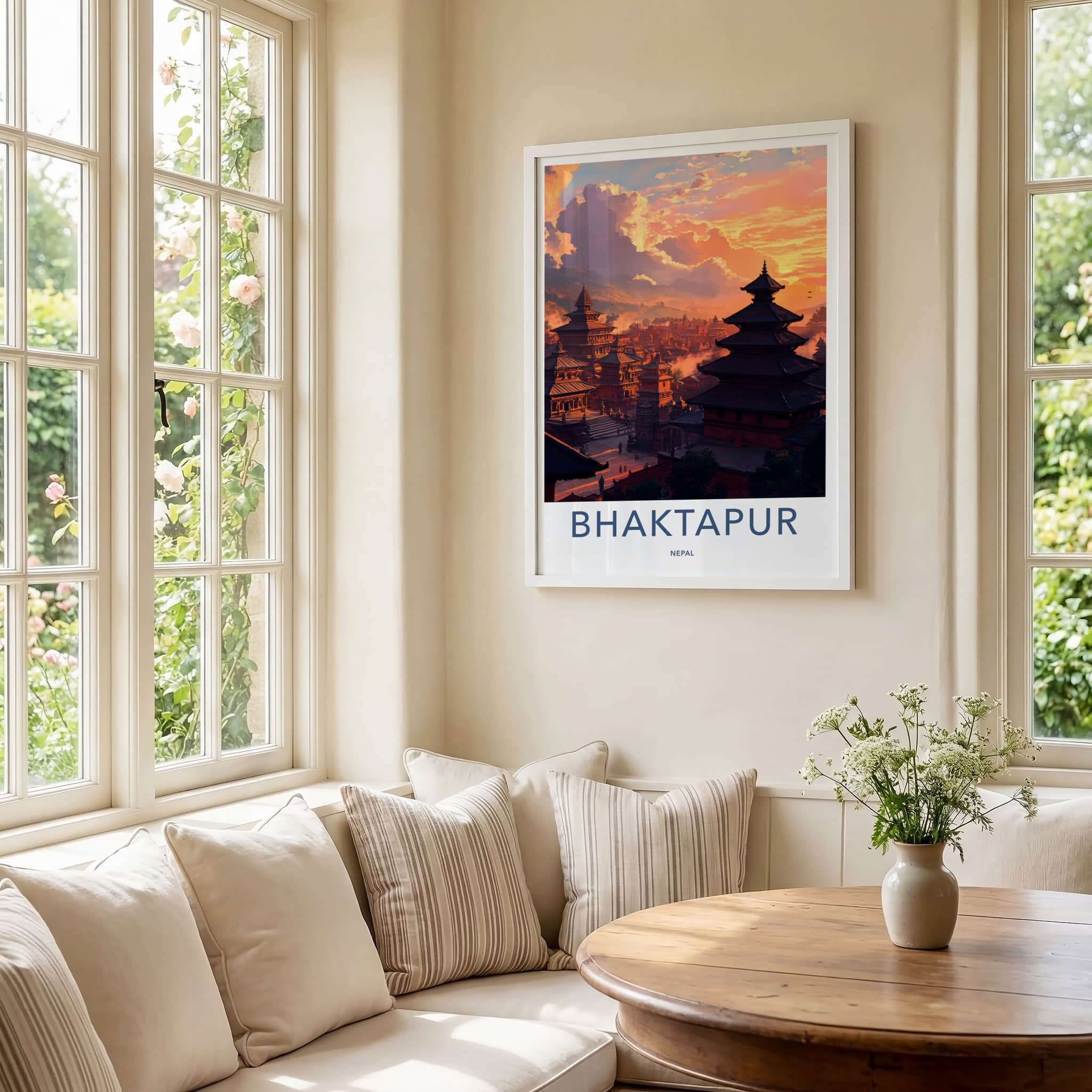 Bhaktapur Poster - Nepal Travel Art - Ancient Temple Sunset Wall Decor
