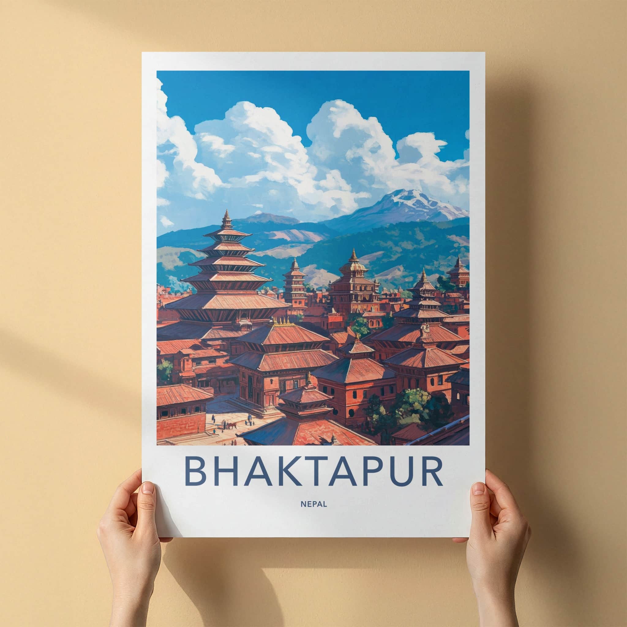 Bhaktapur Poster - Nepal Travel Art - Ancient Temple Town Home Decor