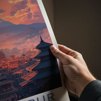 Bhaktapur Poster - Nepal Travel Art - Ancient Temples Sunset Home Decor