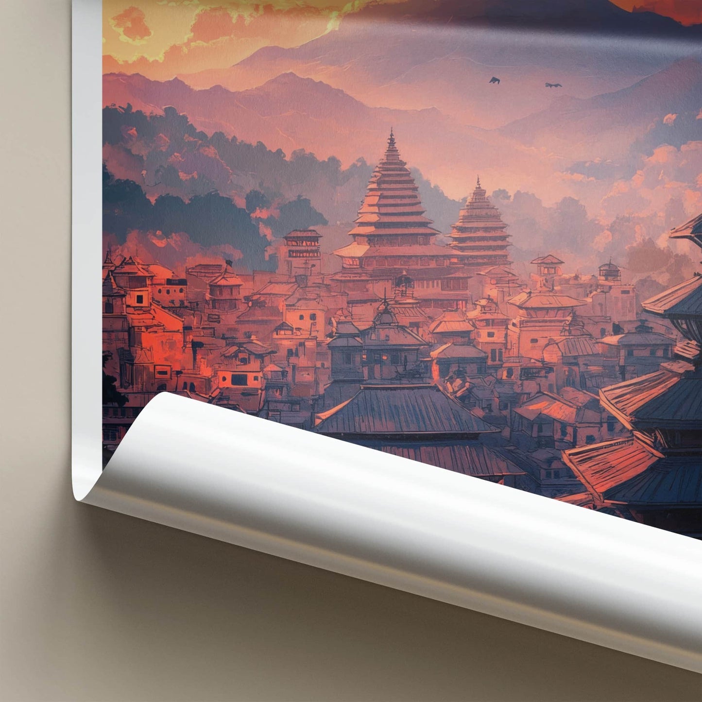 Bhaktapur Poster - Nepal Travel Art - Ancient Temples Sunset Home Decor