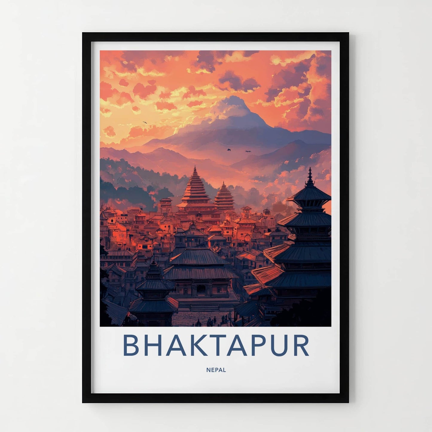 Bhaktapur Poster - Nepal Travel Art - Ancient Temples Sunset Home Decor