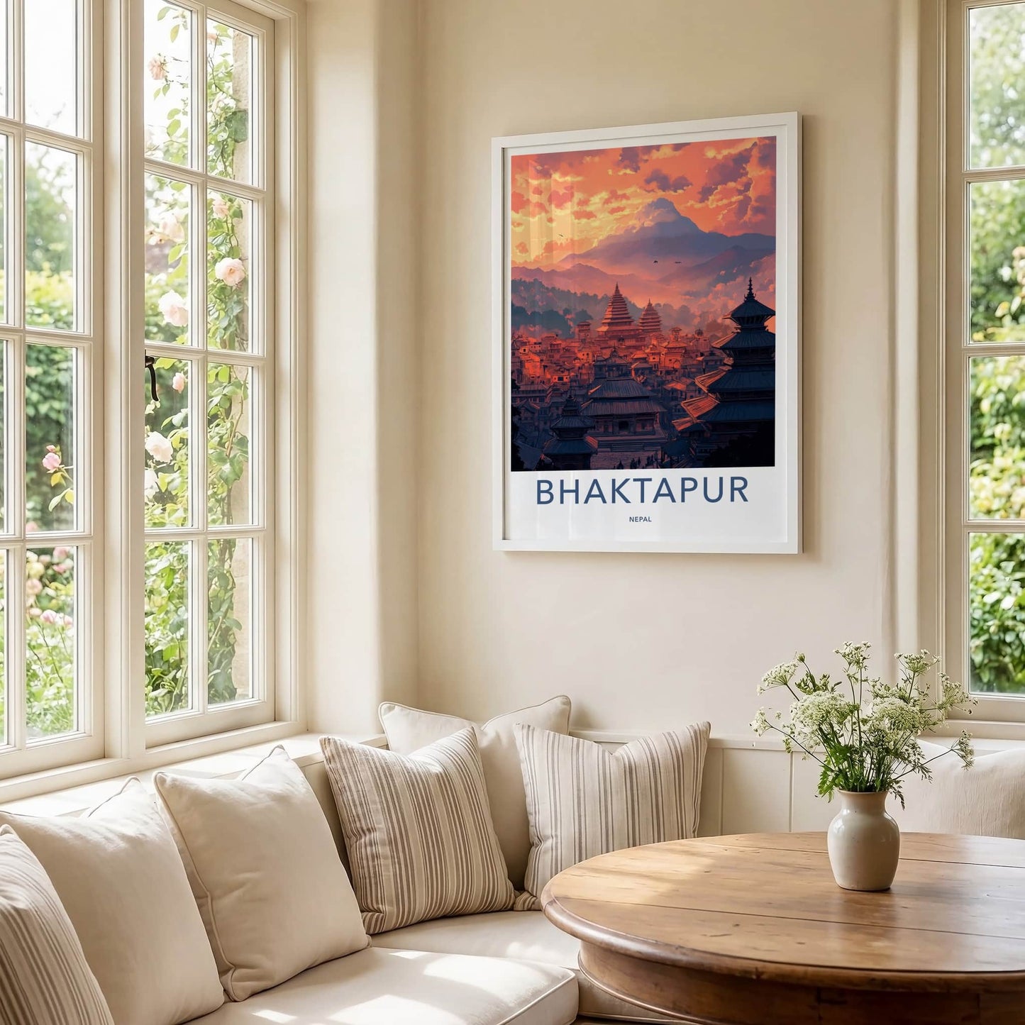 Bhaktapur Poster - Nepal Travel Art - Ancient Temples Sunset Home Decor