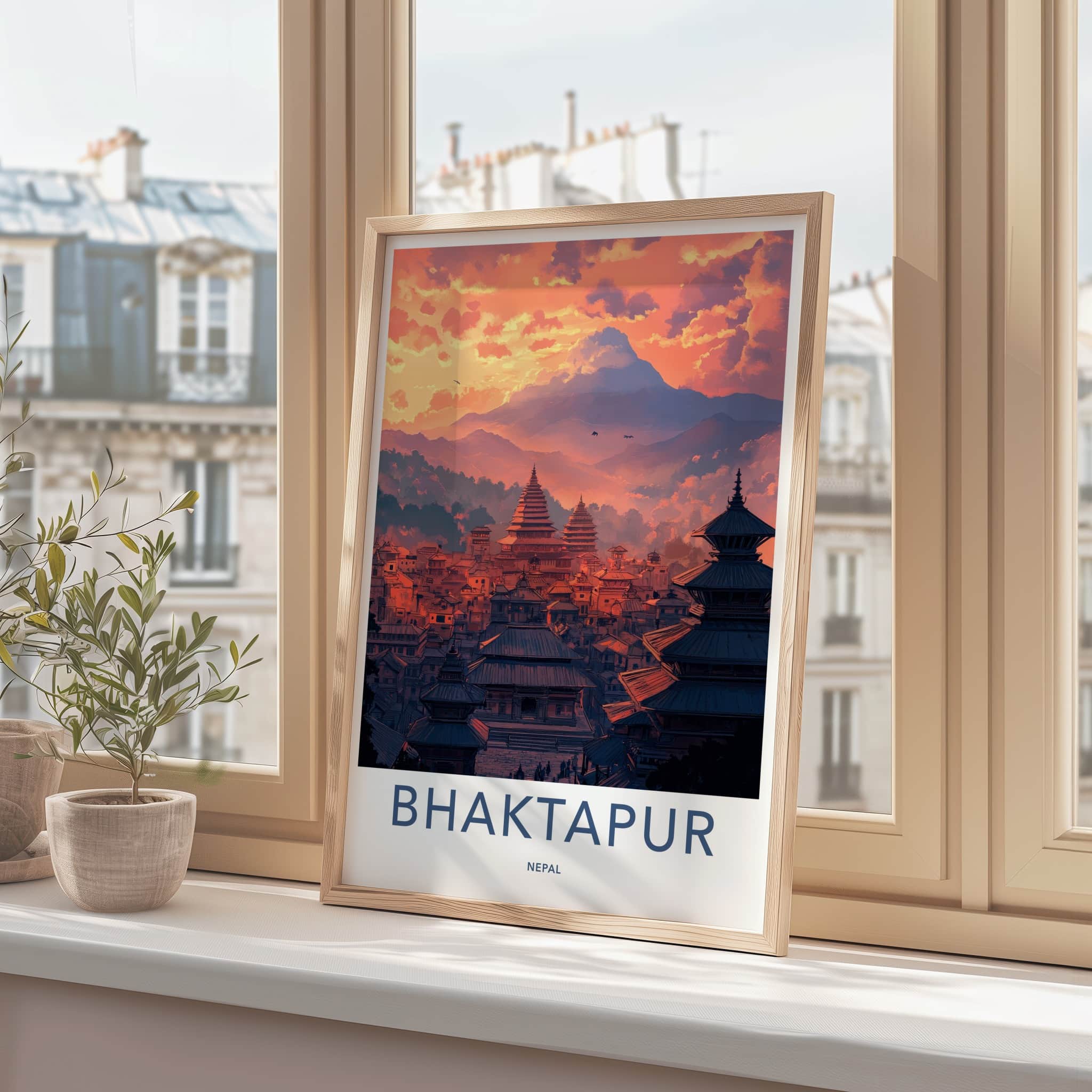 Bhaktapur Poster - Nepal Travel Art - Ancient Temples Sunset Home Decor