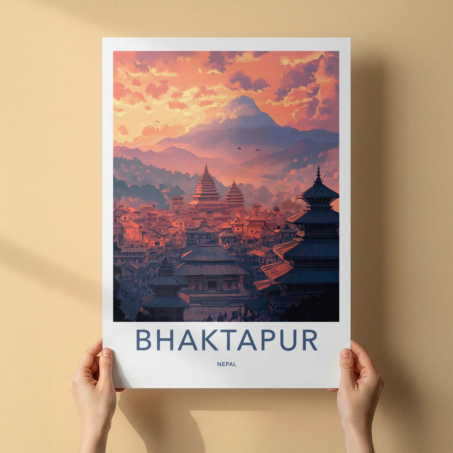 Bhaktapur Poster - Nepal Travel Art - Ancient Temples Sunset Home Decor