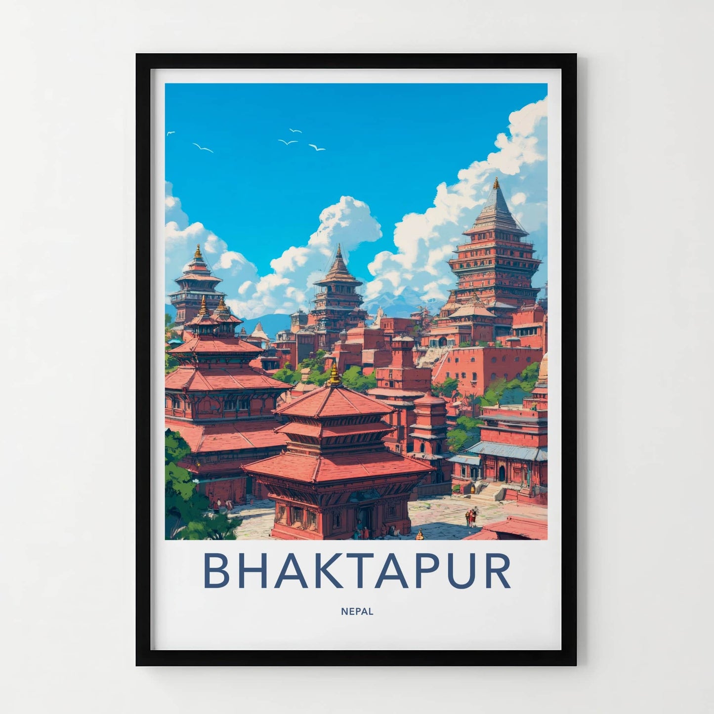 Bhaktapur Poster - Nepal Travel Art - Historic Cityscape View Home Decor
