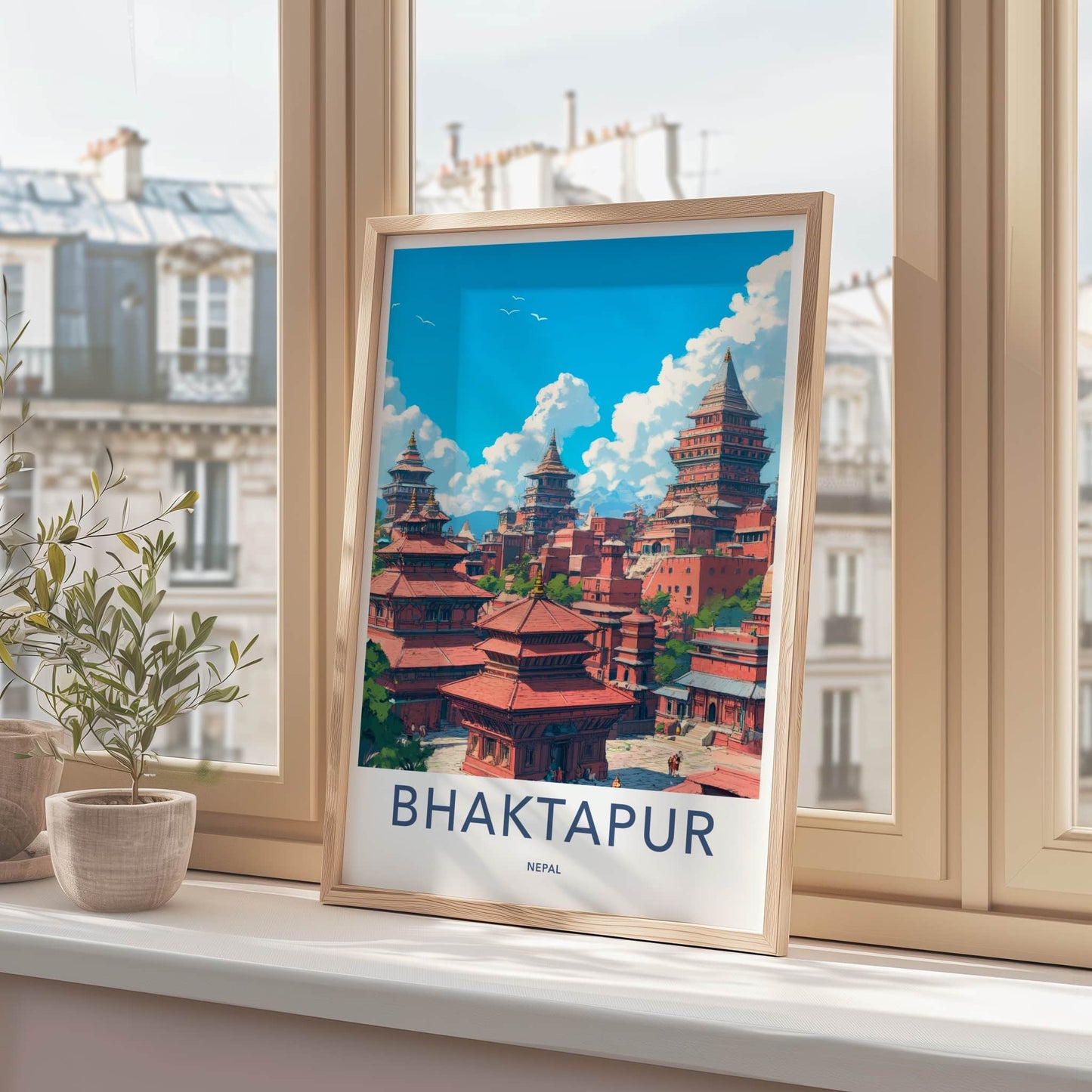 Bhaktapur Poster - Nepal Travel Art - Historic Cityscape View Home Decor