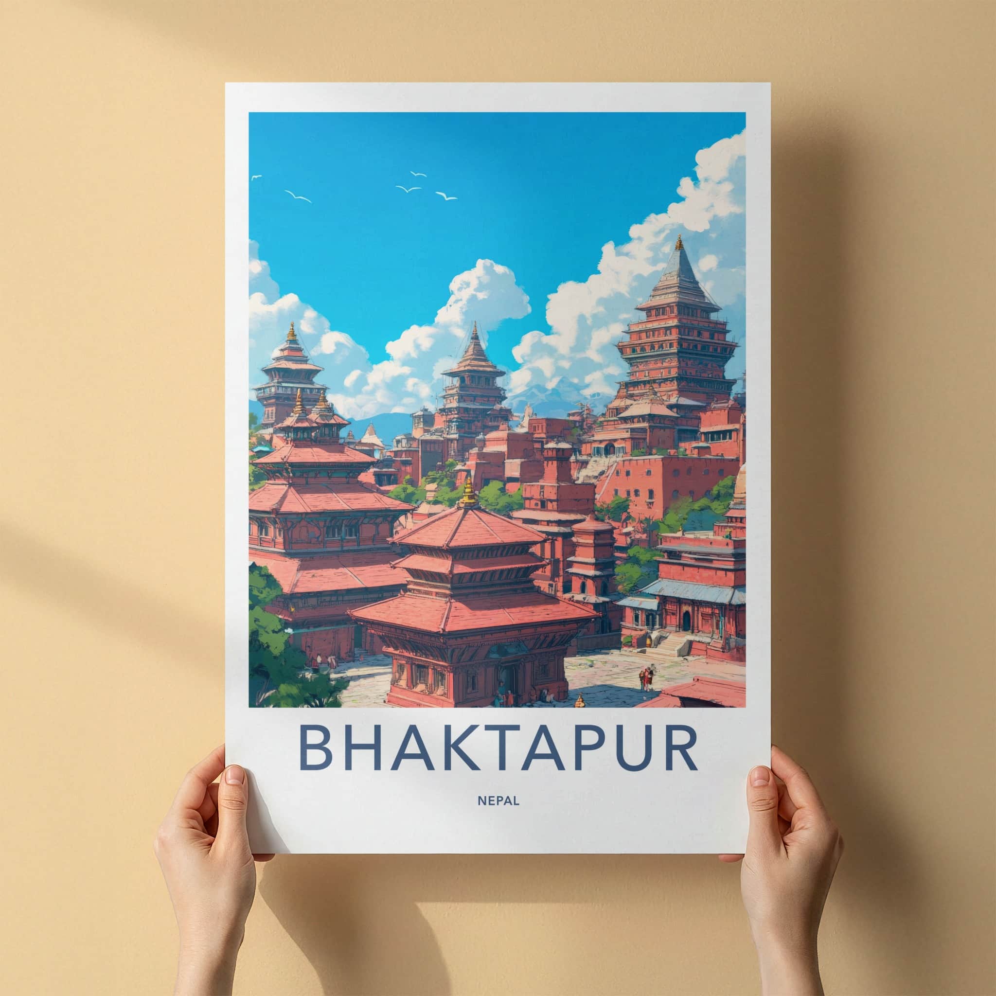 Bhaktapur Poster - Nepal Travel Art - Historic Cityscape View Home Decor