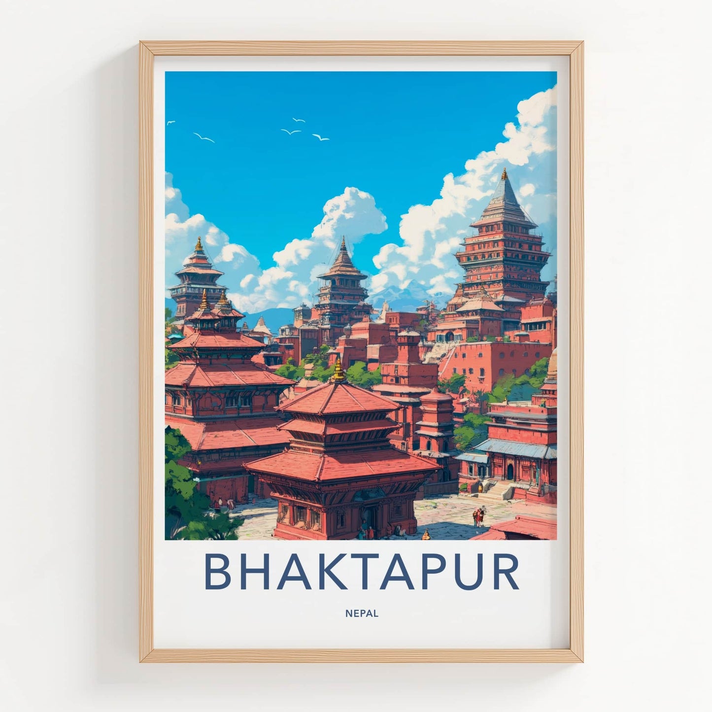 Bhaktapur Poster - Nepal Travel Art - Historic Cityscape View Home Decor