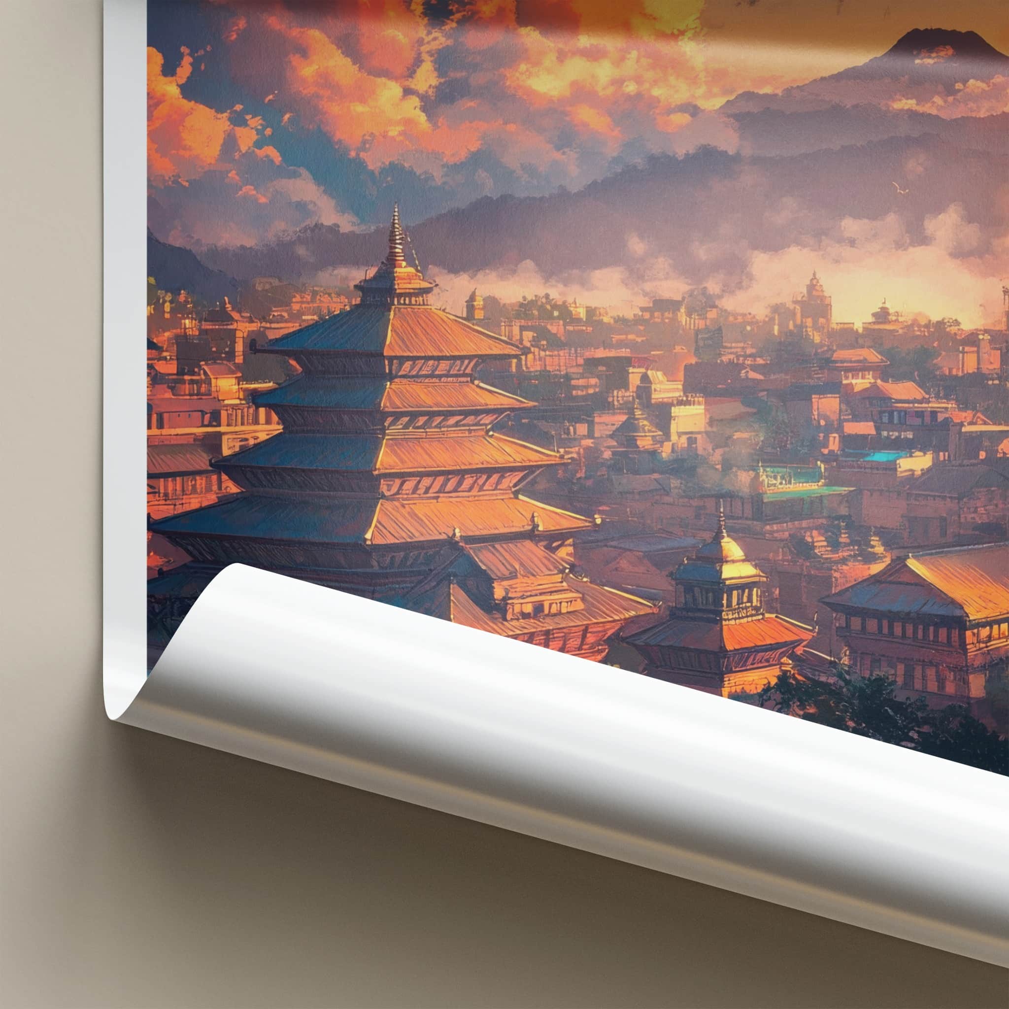 Bhaktapur Poster - Nepal Travel Art - Orange Sky Pagodas Home Decor