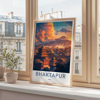 Bhaktapur Poster - Nepal Travel Art - Orange Sky Pagodas Home Decor