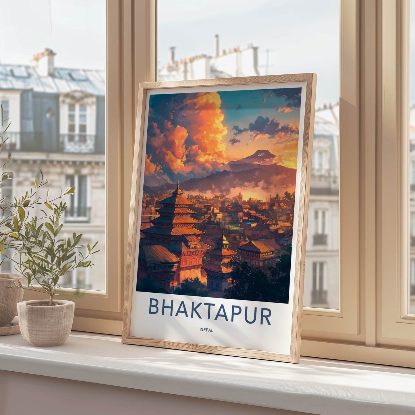 Bhaktapur Poster - Nepal Travel Art - Orange Sky Pagodas Home Decor