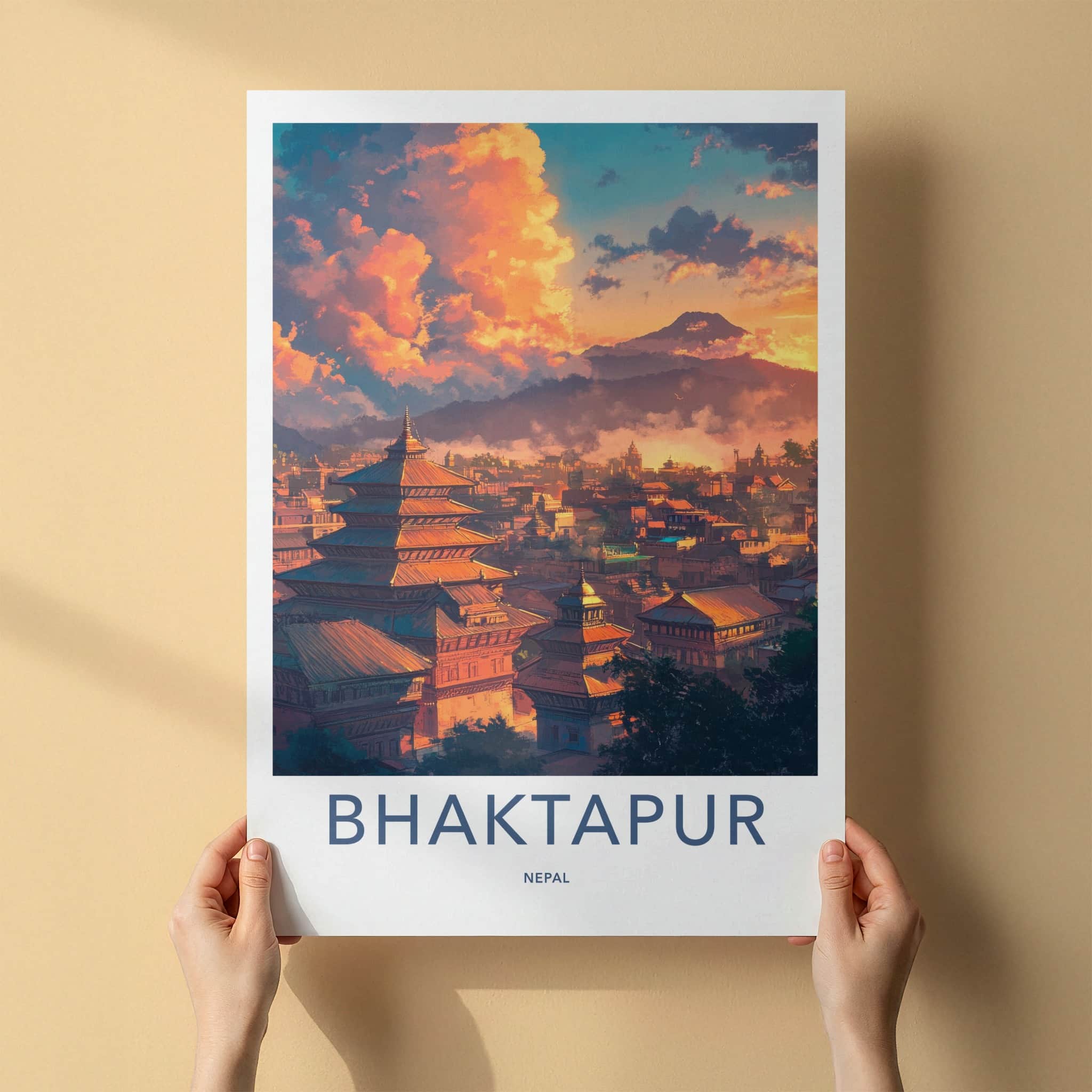 Bhaktapur Poster - Nepal Travel Art - Orange Sky Pagodas Home Decor