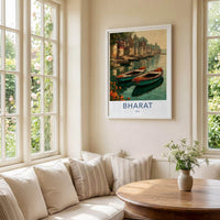 Bharat Poster - India Travel Art - Uttar Pradesh River Boats Home Decor