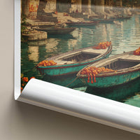 Bharat Poster - India Travel Art - Uttar Pradesh River Boats Home Decor