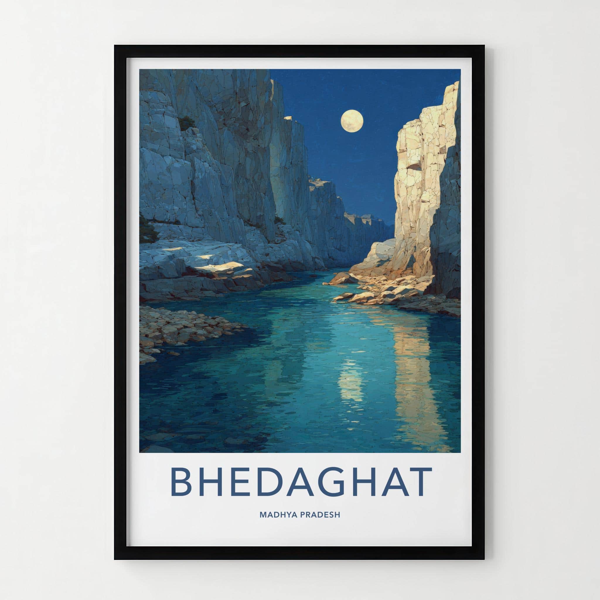 Bhedaghat Poster - India Art Print - Madhya Pradesh Moon Gorge Wall Decor