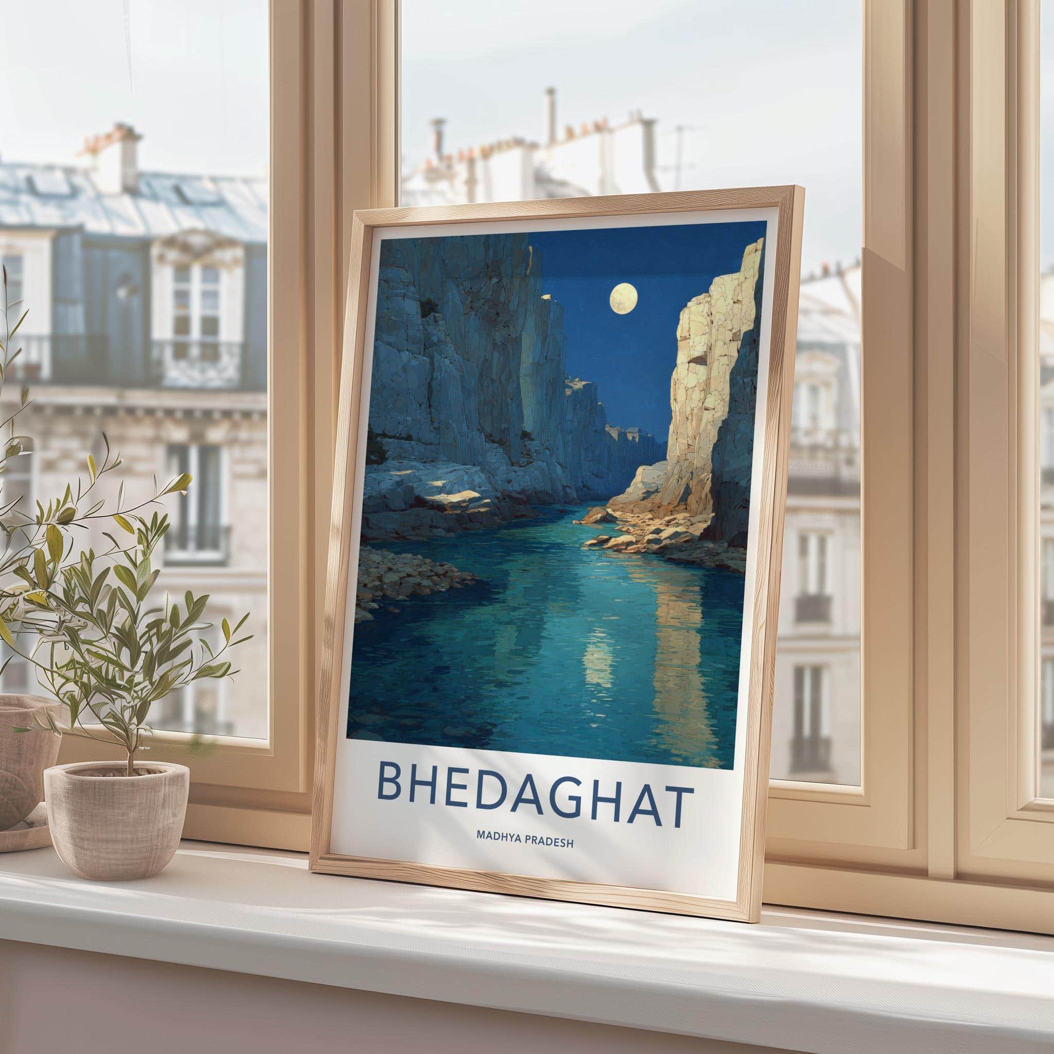 Bhedaghat Poster - India Art Print - Madhya Pradesh Moon Gorge Wall Decor