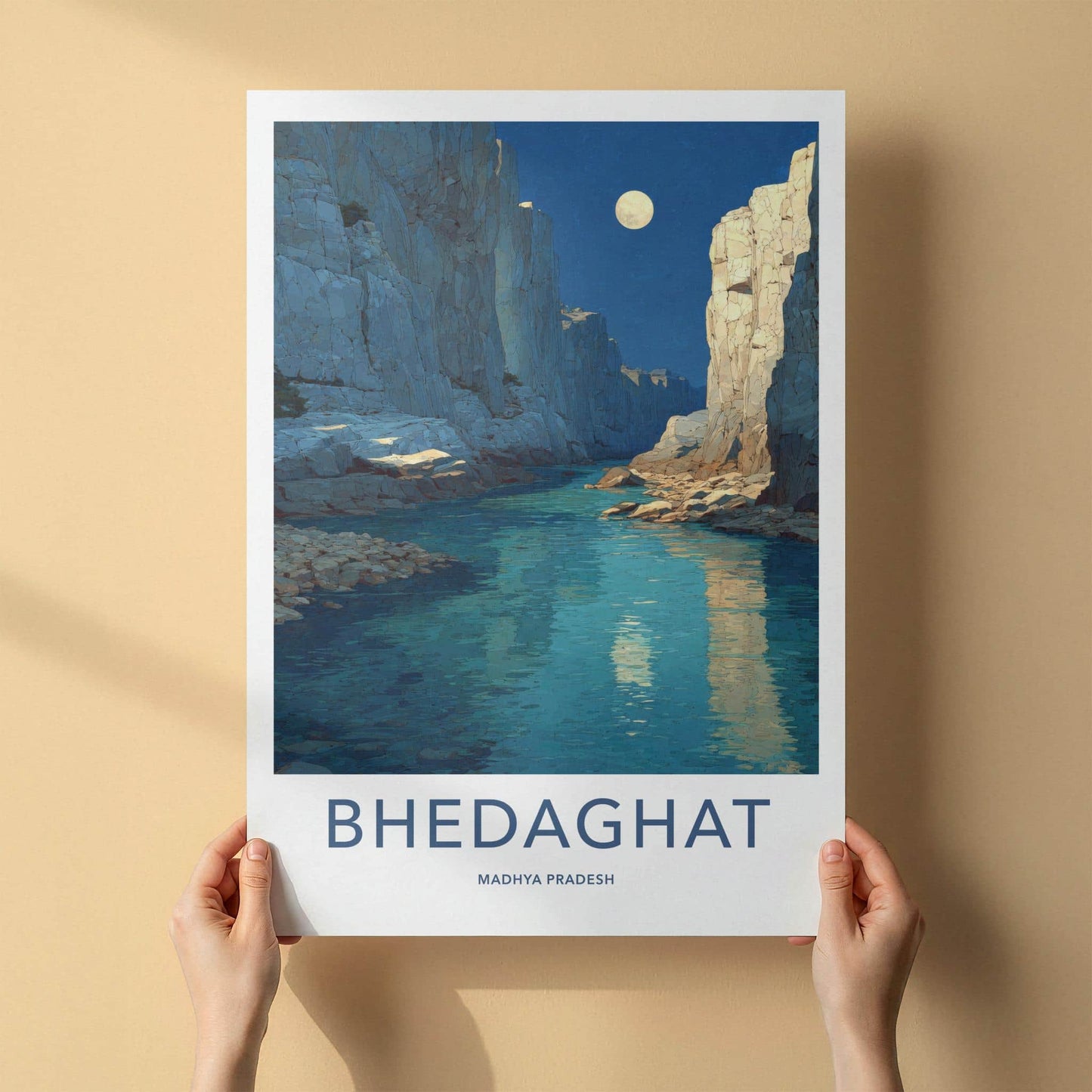 Bhedaghat Poster - India Art Print - Madhya Pradesh Moon Gorge Wall Decor