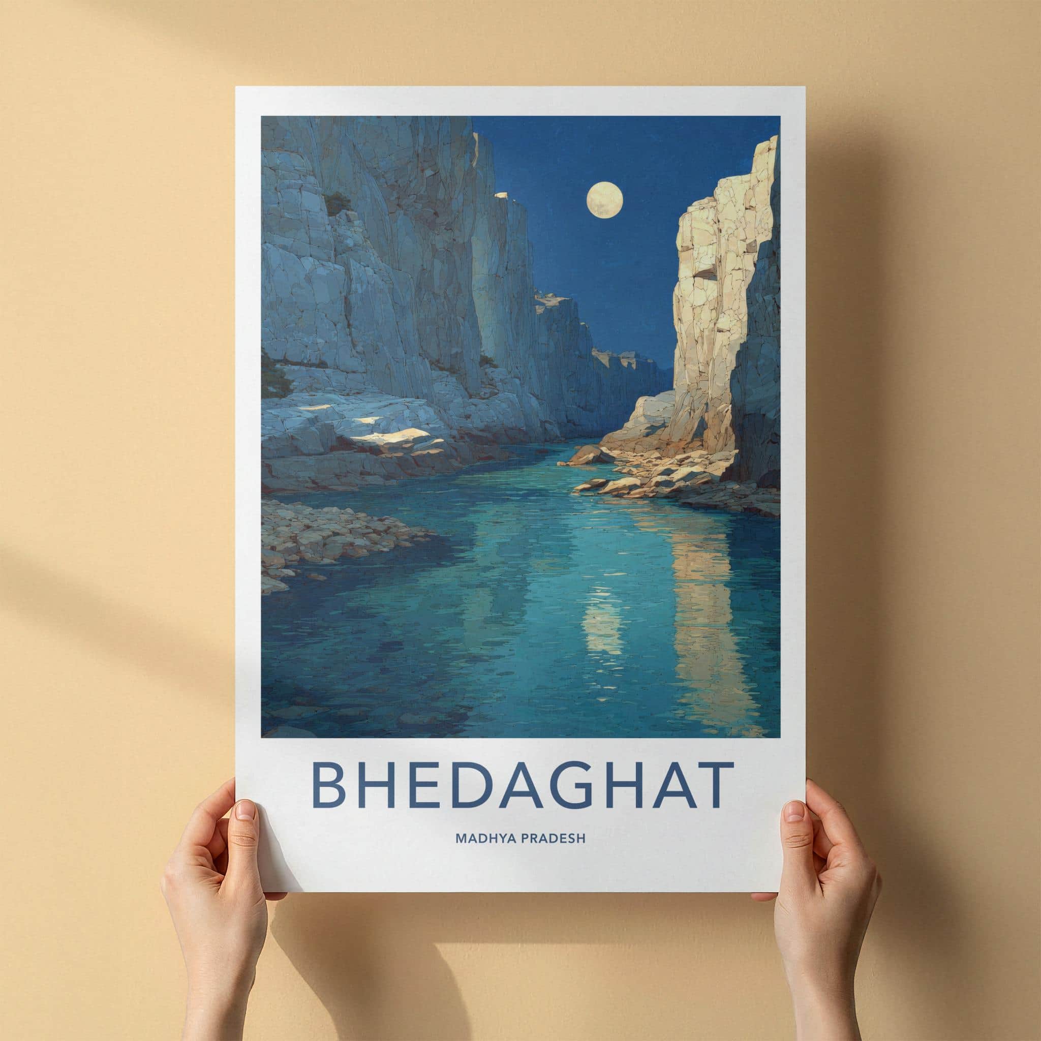 Bhedaghat Poster - India Art Print - Madhya Pradesh Moon Gorge Wall Decor