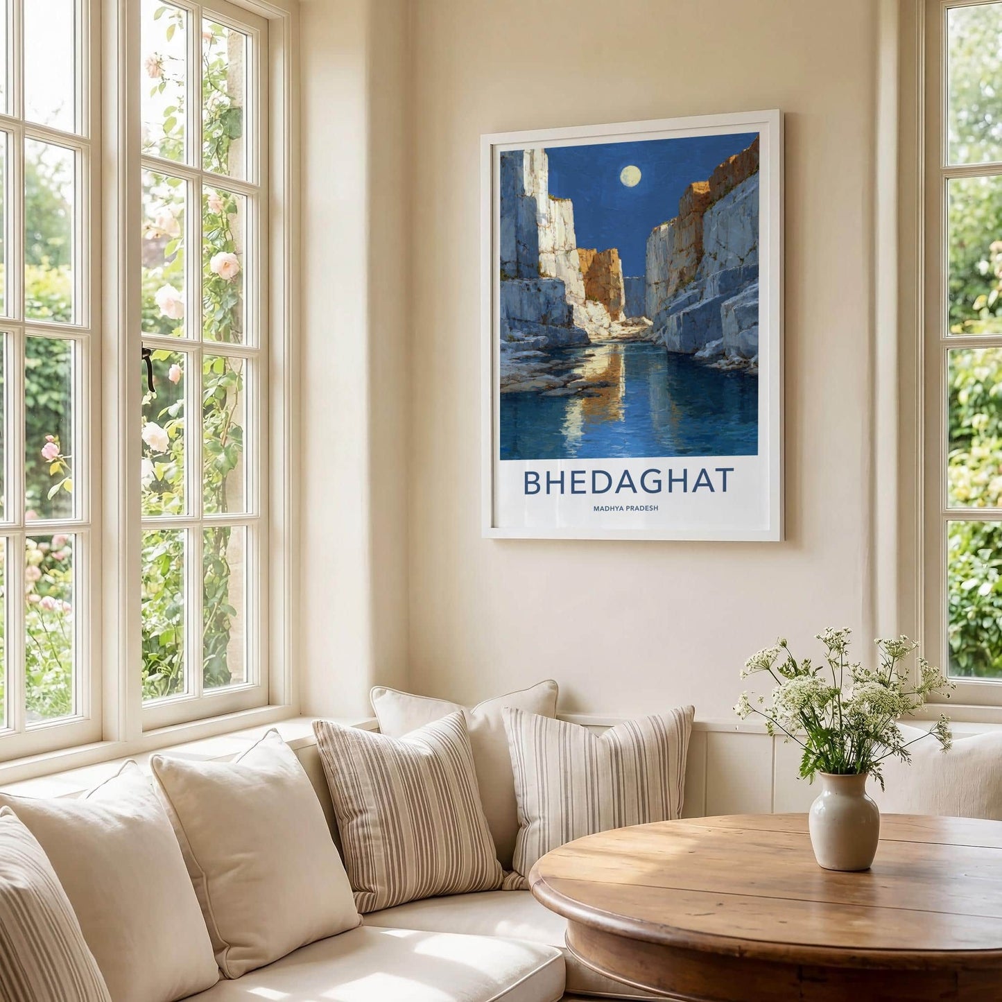 Bhedaghat Poster - India Scenic Art - Madhya Pradesh Moonlit Canyon Gorge Wall Decor