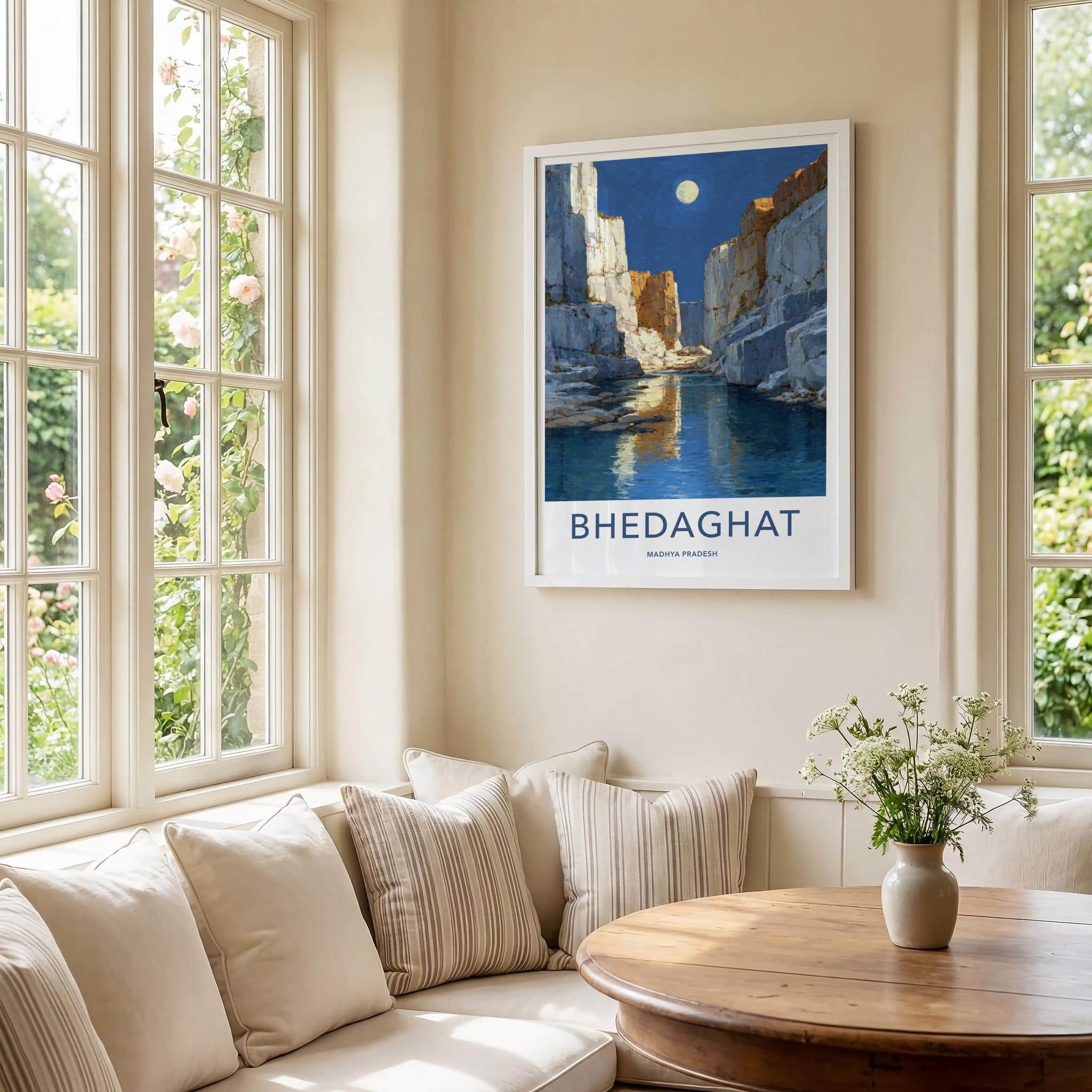 Bhedaghat Poster - India Scenic Art - Madhya Pradesh Moonlit Canyon Gorge Wall Decor