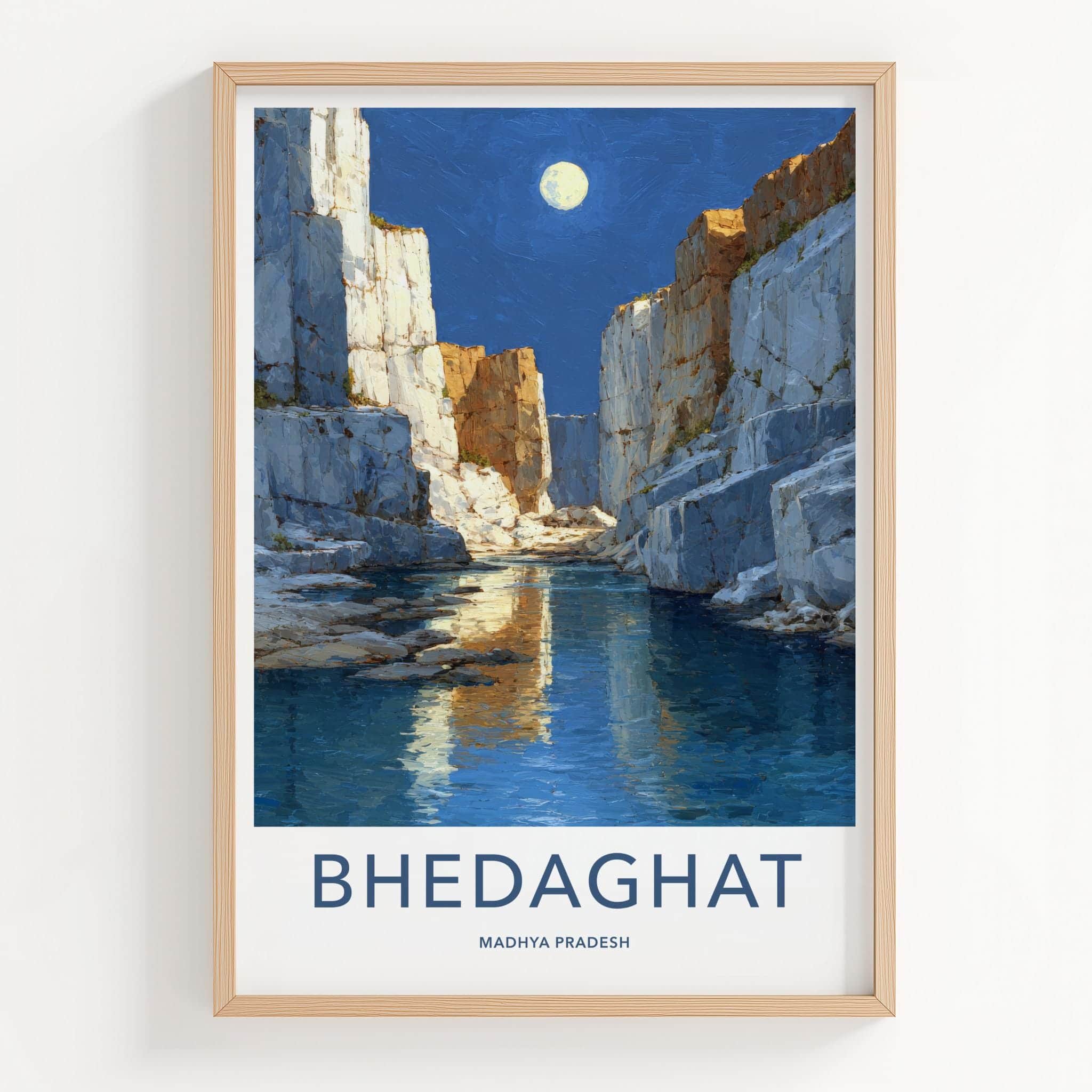 Bhedaghat Poster - India Scenic Art - Madhya Pradesh Moonlit Canyon Gorge Wall Decor