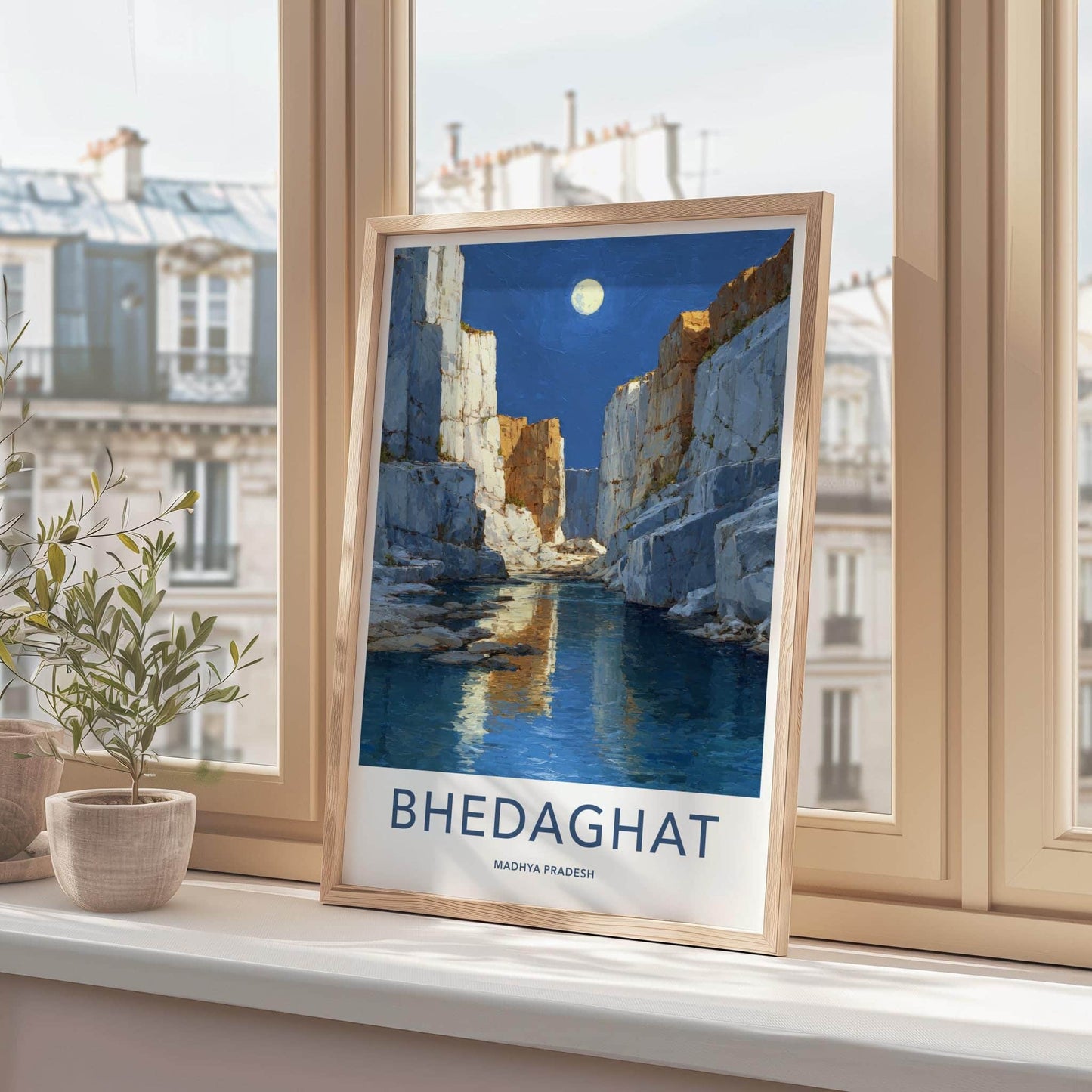 Bhedaghat Poster - India Scenic Art - Madhya Pradesh Moonlit Canyon Gorge Wall Decor