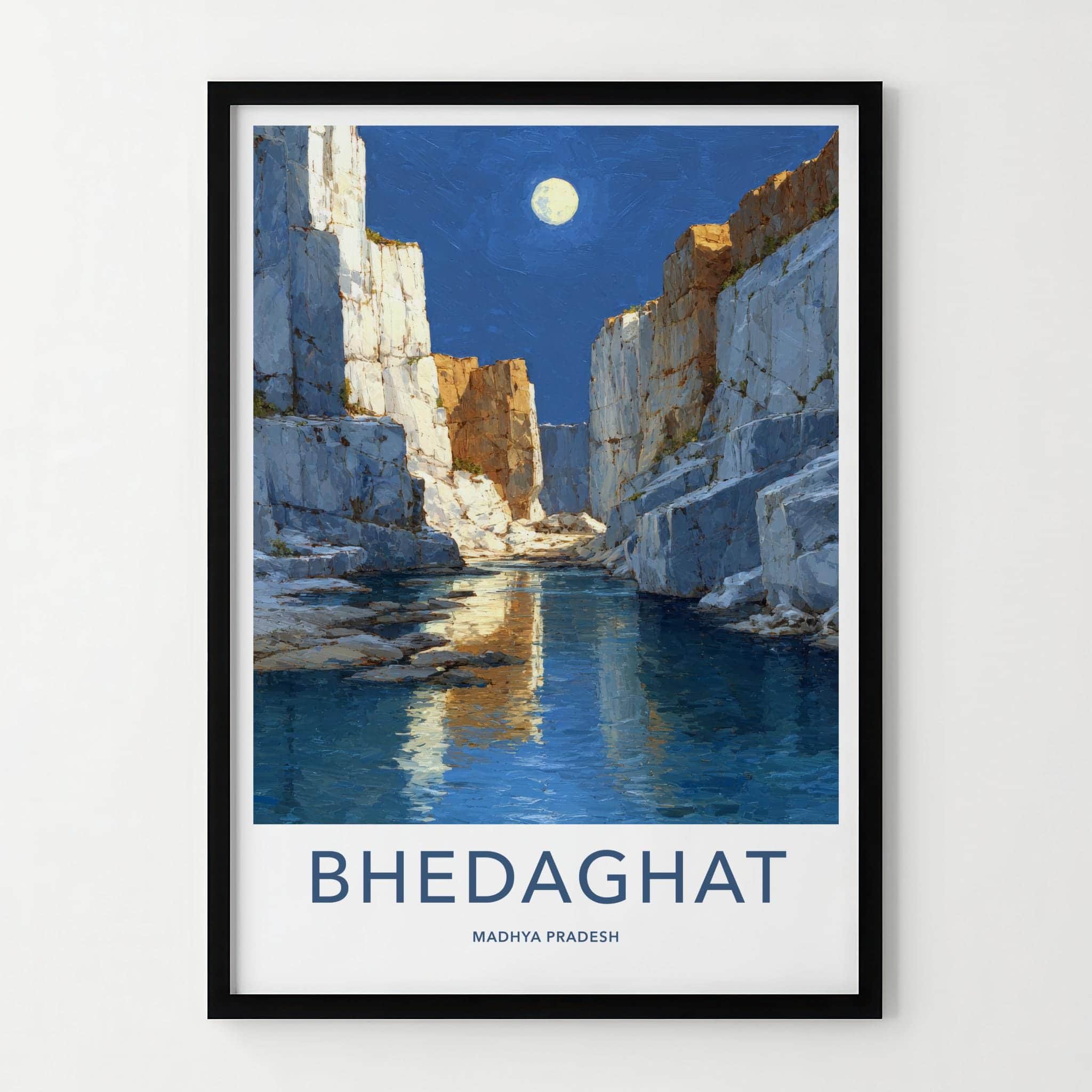 Bhedaghat Poster - India Scenic Art - Madhya Pradesh Moonlit Canyon Gorge Wall Decor