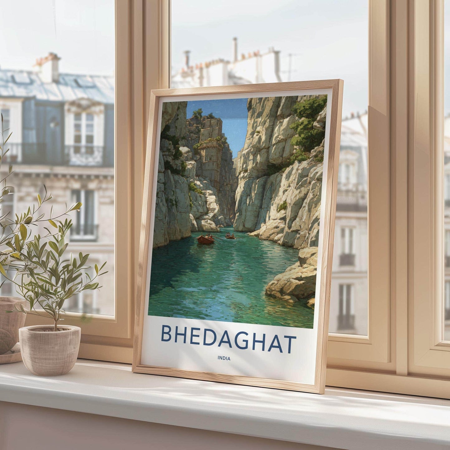 Bhedaghat Poster - India Travel Art - Madhya Pradesh Canyon Boats Wall Decor