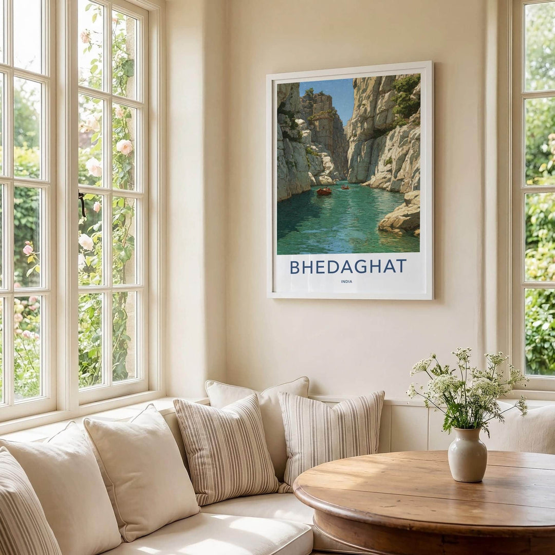 Bhedaghat Poster - India Travel Art - Madhya Pradesh Canyon Boats Wall Decor