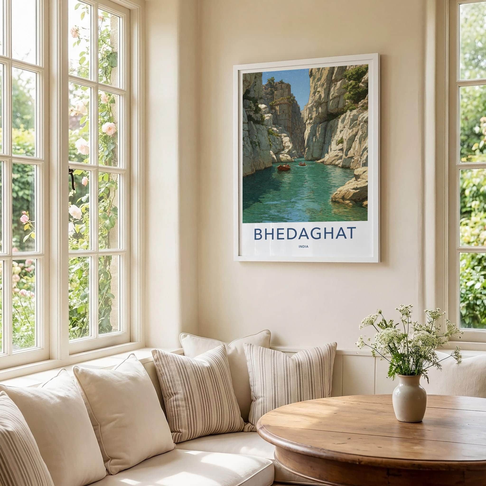 Bhedaghat Poster - India Travel Art - Madhya Pradesh Canyon Boats Wall Decor