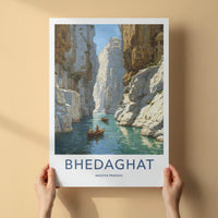 Bhedaghat Poster - India Travel Art - Madhya Pradesh Gorge Boats Wall Decor