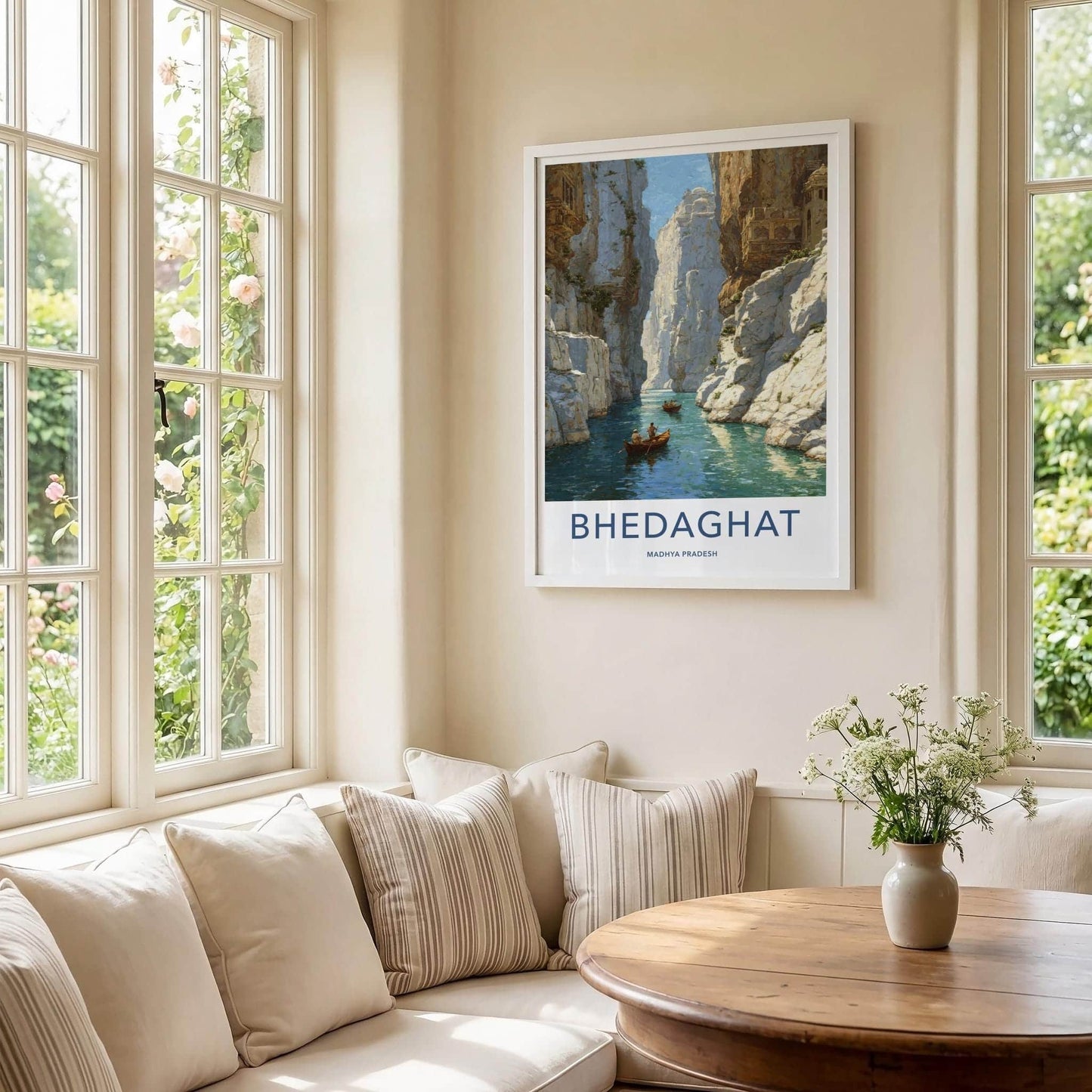 Bhedaghat Poster - India Travel Art - Madhya Pradesh Gorge Boats Wall Decor