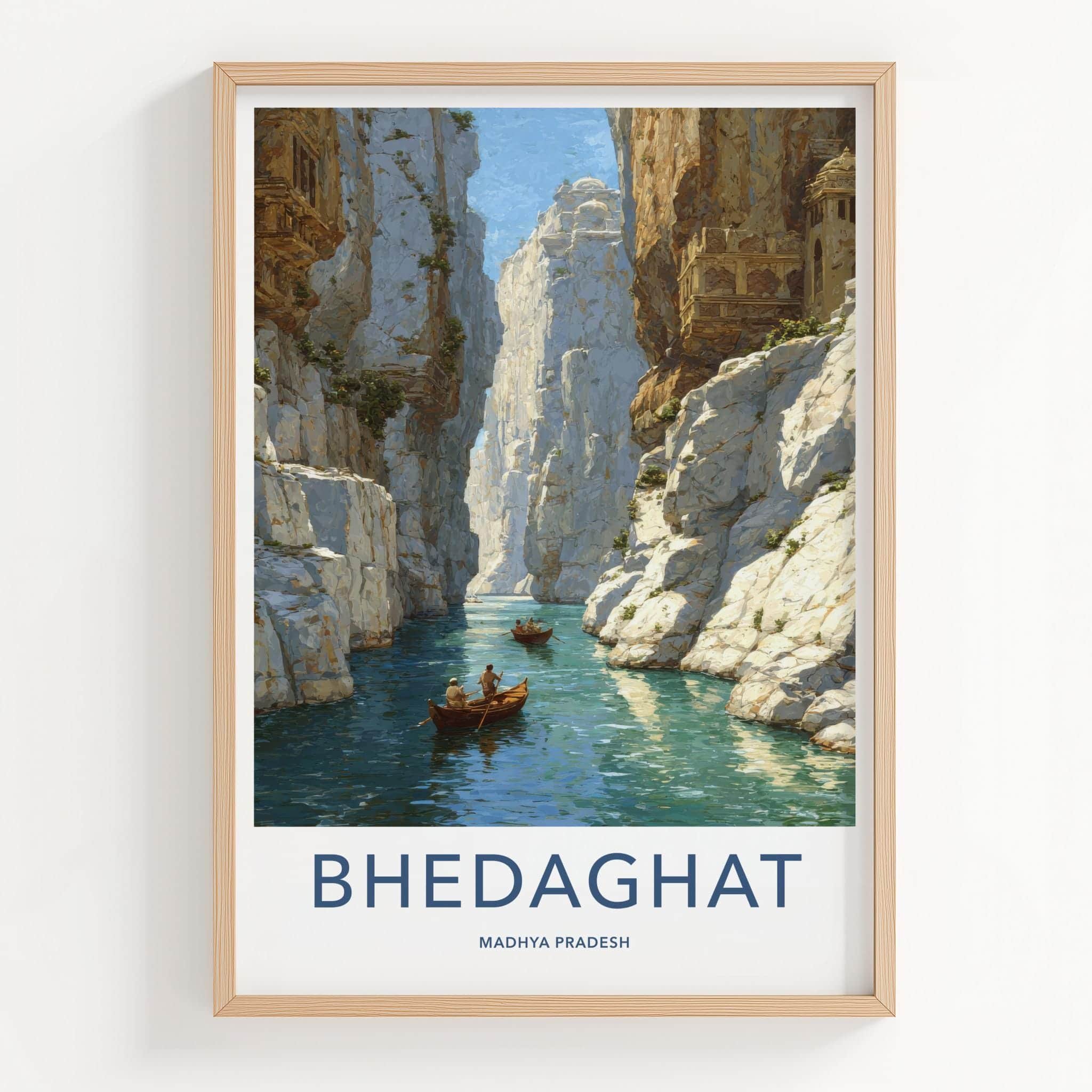 Bhedaghat Poster - India Travel Art - Madhya Pradesh Gorge Boats Wall Decor