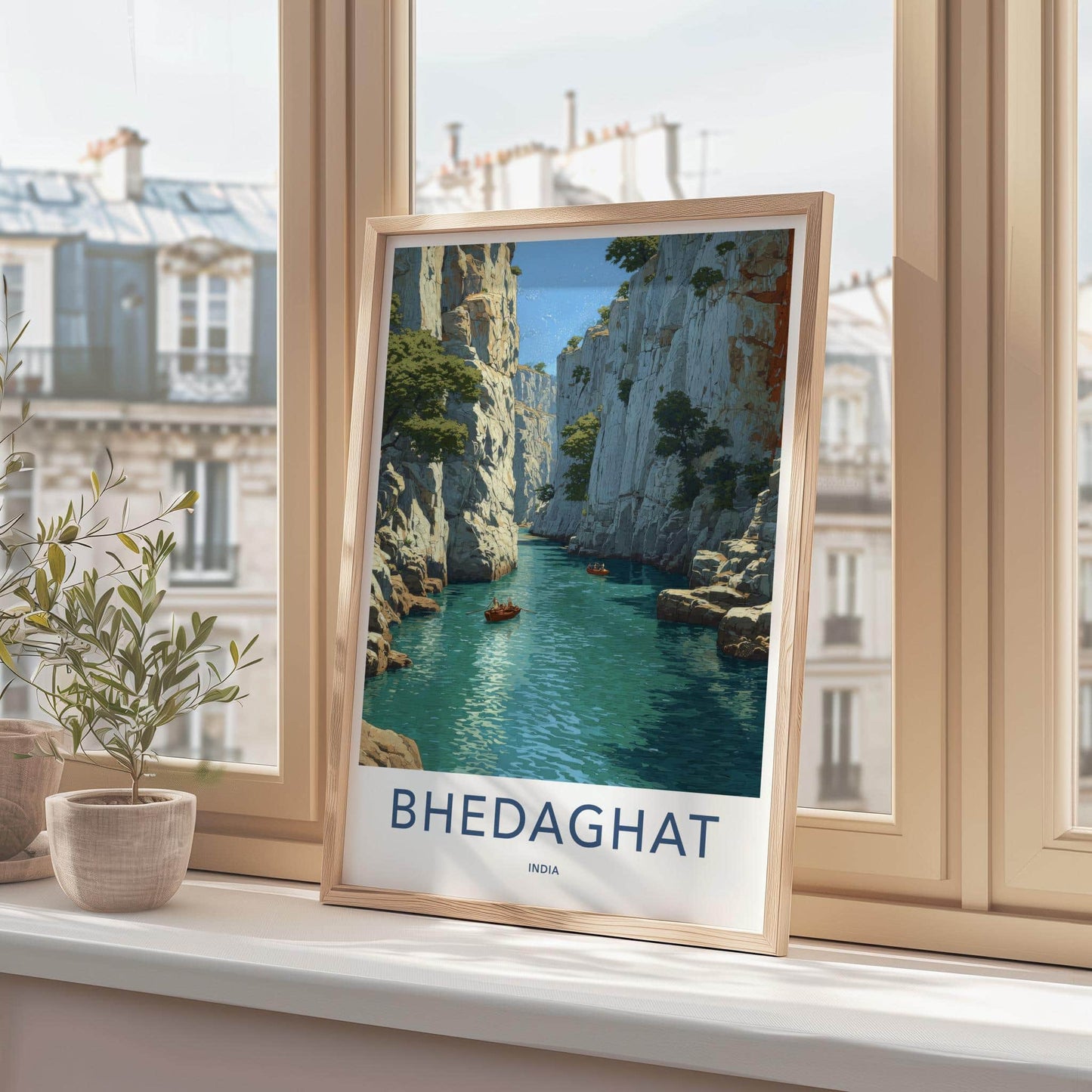 Bhedaghat Poster - India Travel Art - Madhya Pradesh Marble Gorge Wall Decor