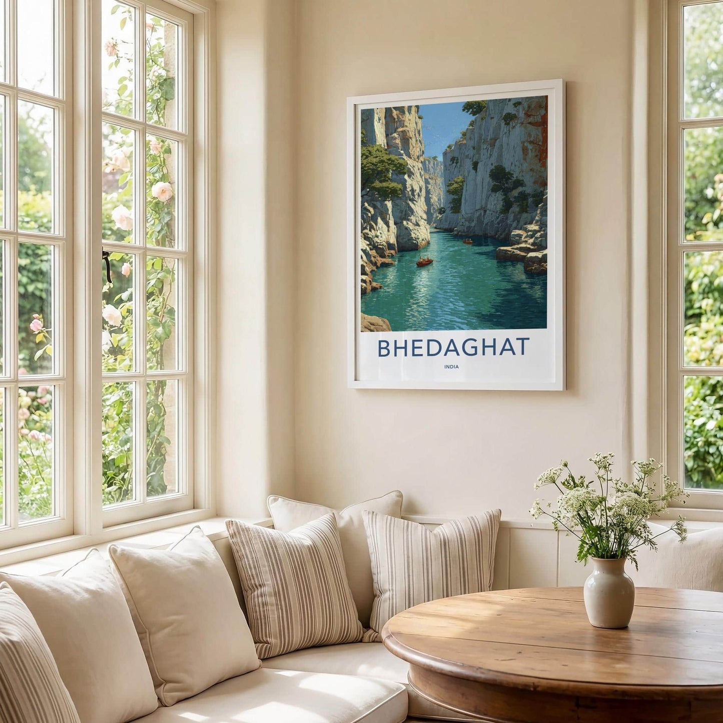 Bhedaghat Poster - India Travel Art - Madhya Pradesh Marble Gorge Wall Decor