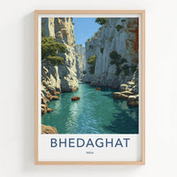 Bhedaghat Poster - India Travel Art - Madhya Pradesh Marble Gorge Wall Decor