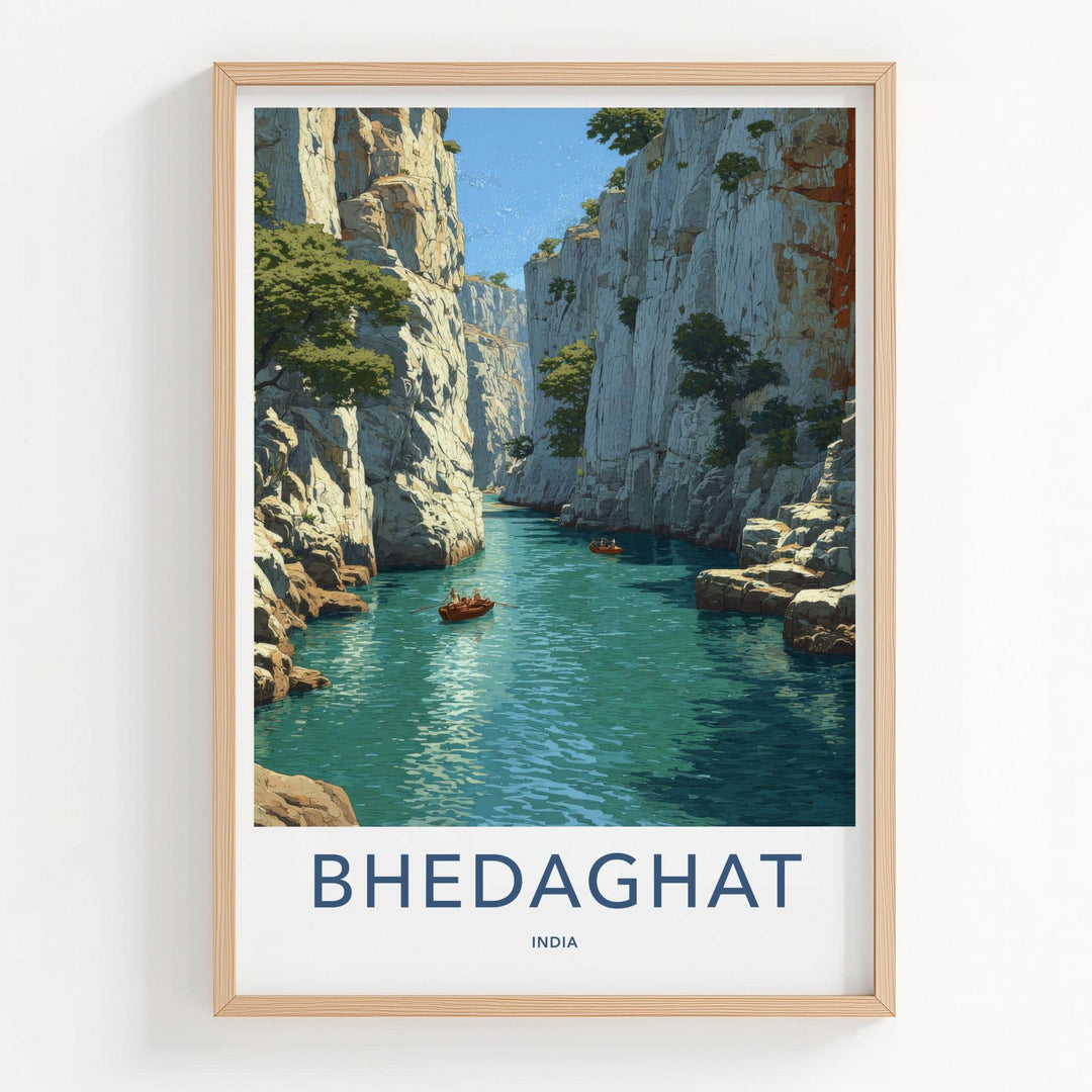 Bhedaghat Poster - India Travel Art - Madhya Pradesh Marble Gorge Wall Decor