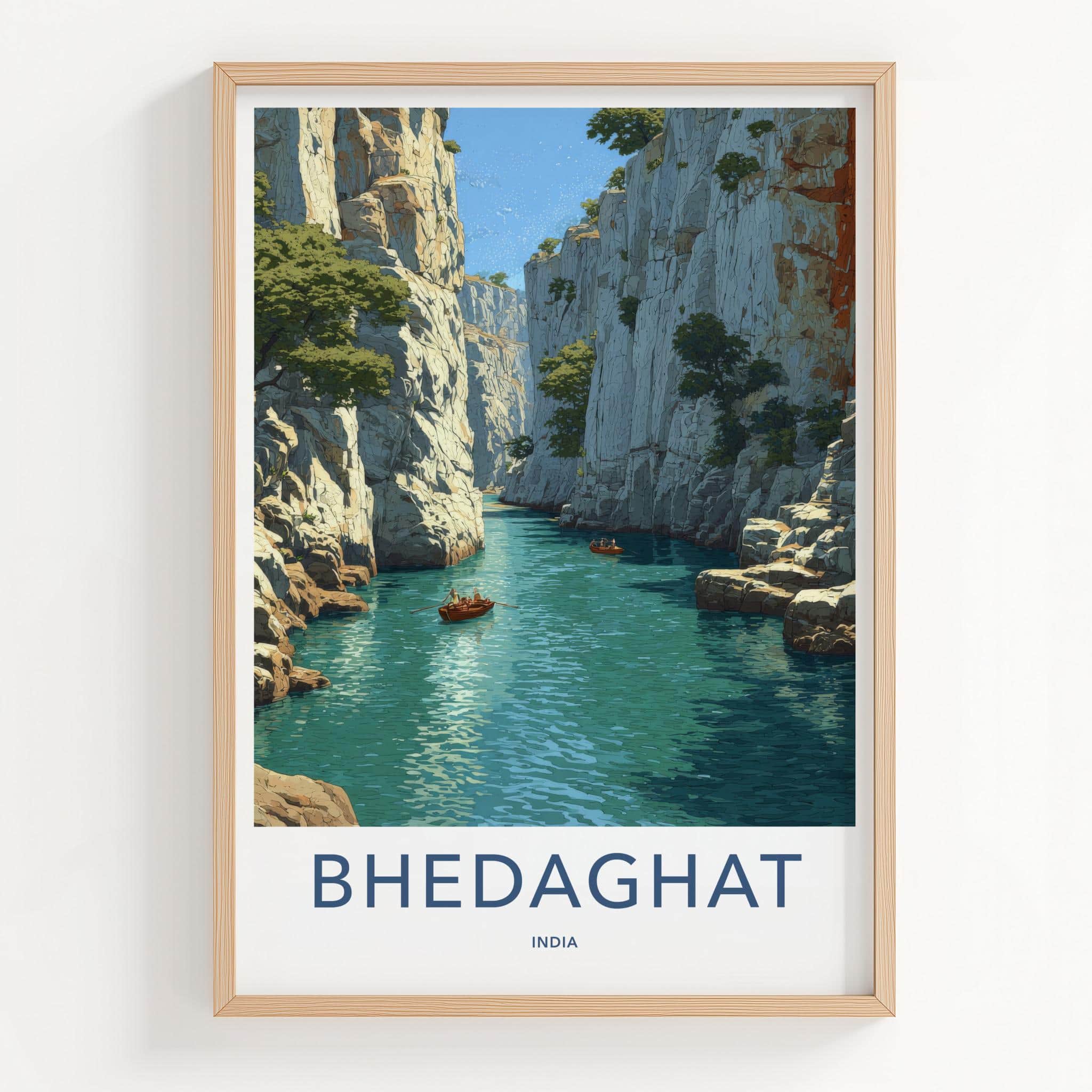 Bhedaghat Poster - India Travel Art - Madhya Pradesh Marble Gorge Wall Decor