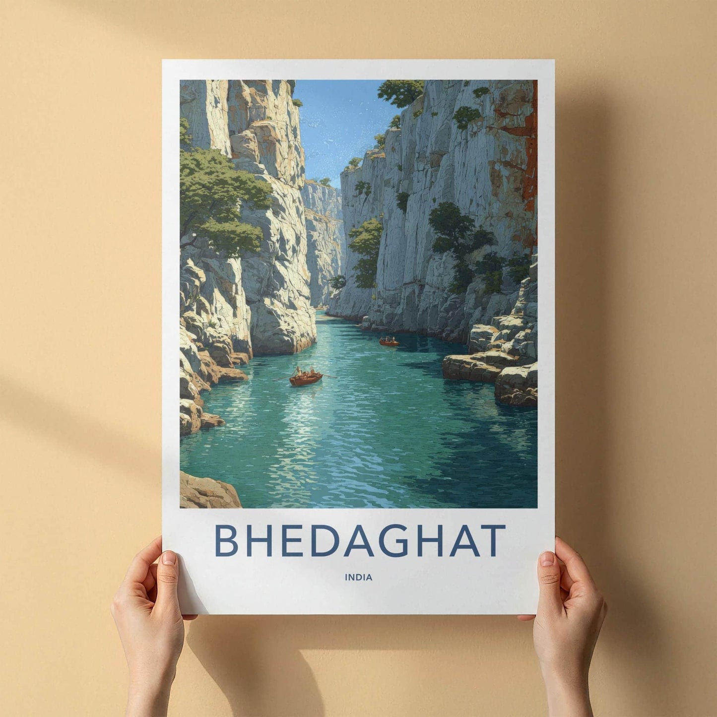 Bhedaghat Poster - India Travel Art - Madhya Pradesh Marble Gorge Wall Decor