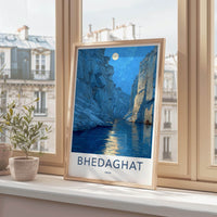 Bhedaghat Poster - India Travel Art - Madhya Pradesh Moonlit Gorge Home Decor
