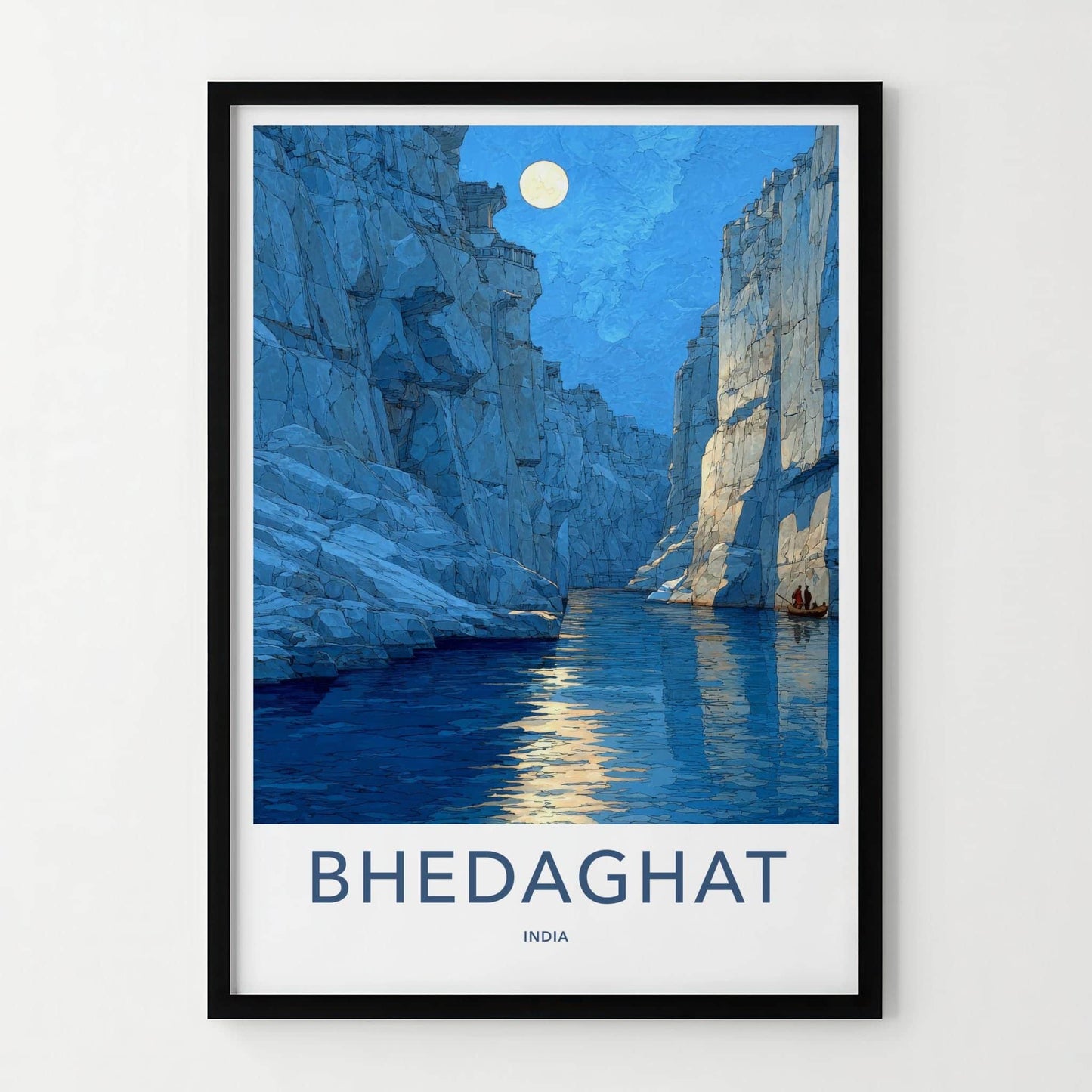 Bhedaghat Poster - India Travel Art - Madhya Pradesh Moonlit Gorge Home Decor