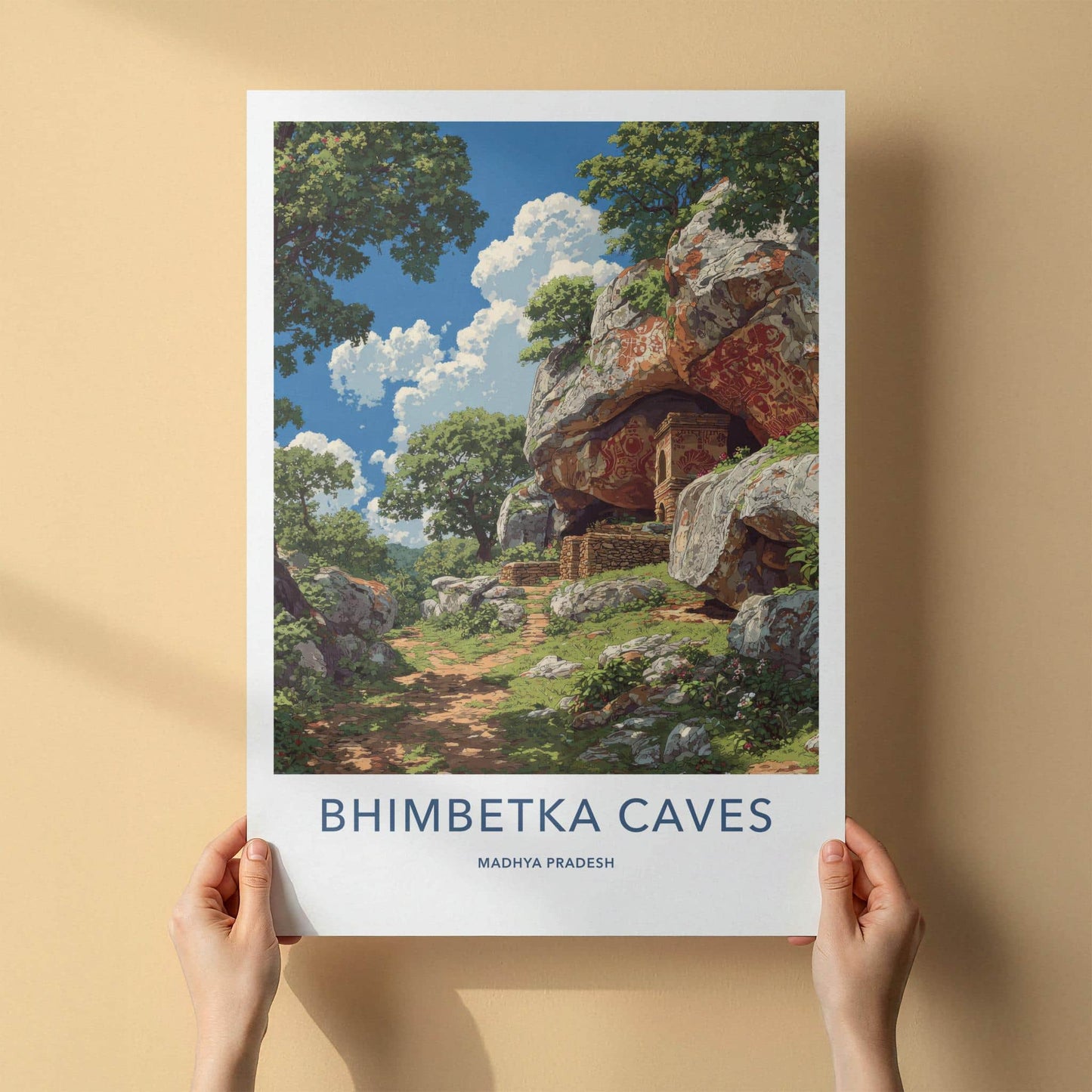 Bhimbetka Caves Poster - India Art Print - Madhya Pradesh Cave Art Home Decor