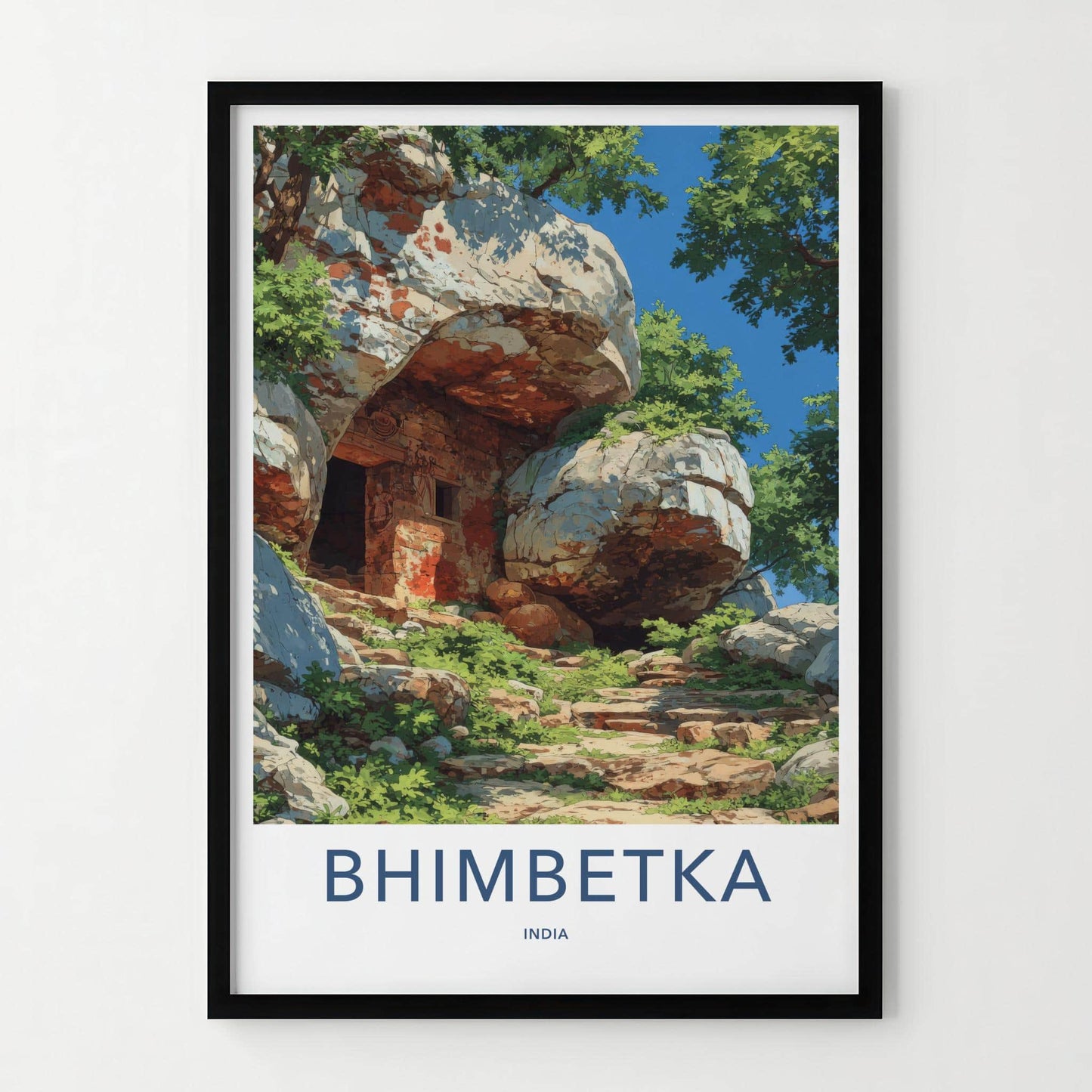Bhimbetka Poster - India Travel Art - Madhya Pradesh Ancient Caves Entrance Home Decor