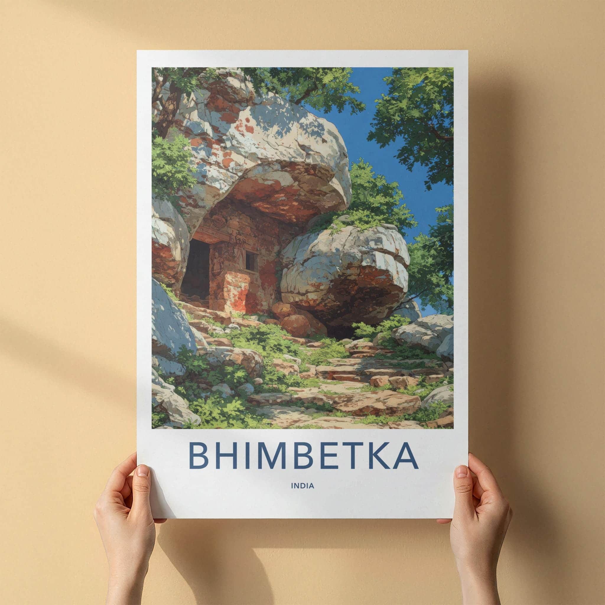 Bhimbetka Poster - India Travel Art - Madhya Pradesh Ancient Caves Entrance Home Decor