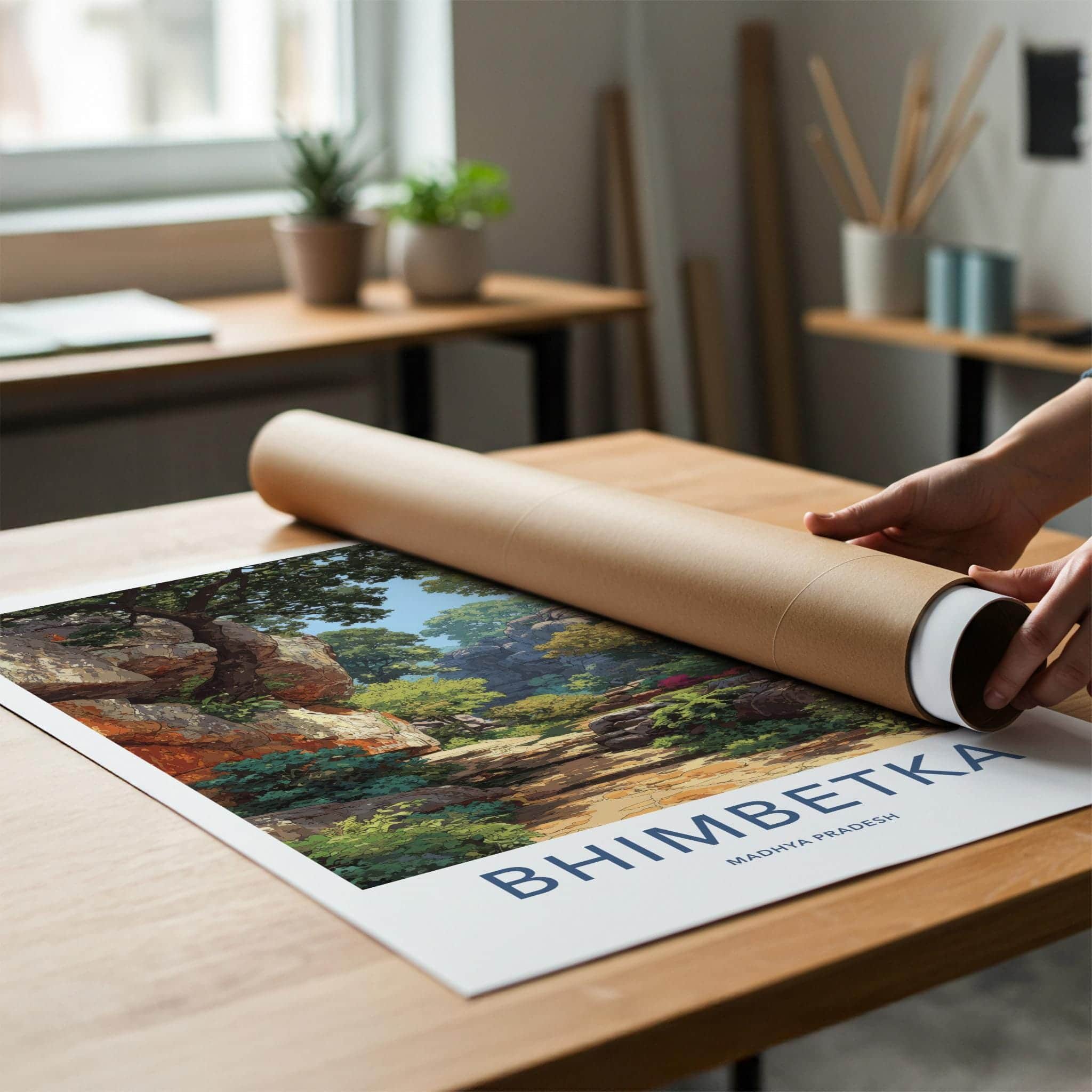Bhimbetka Poster - India Travel Art - Madhya Pradesh Ancient Forest Path Home Decor