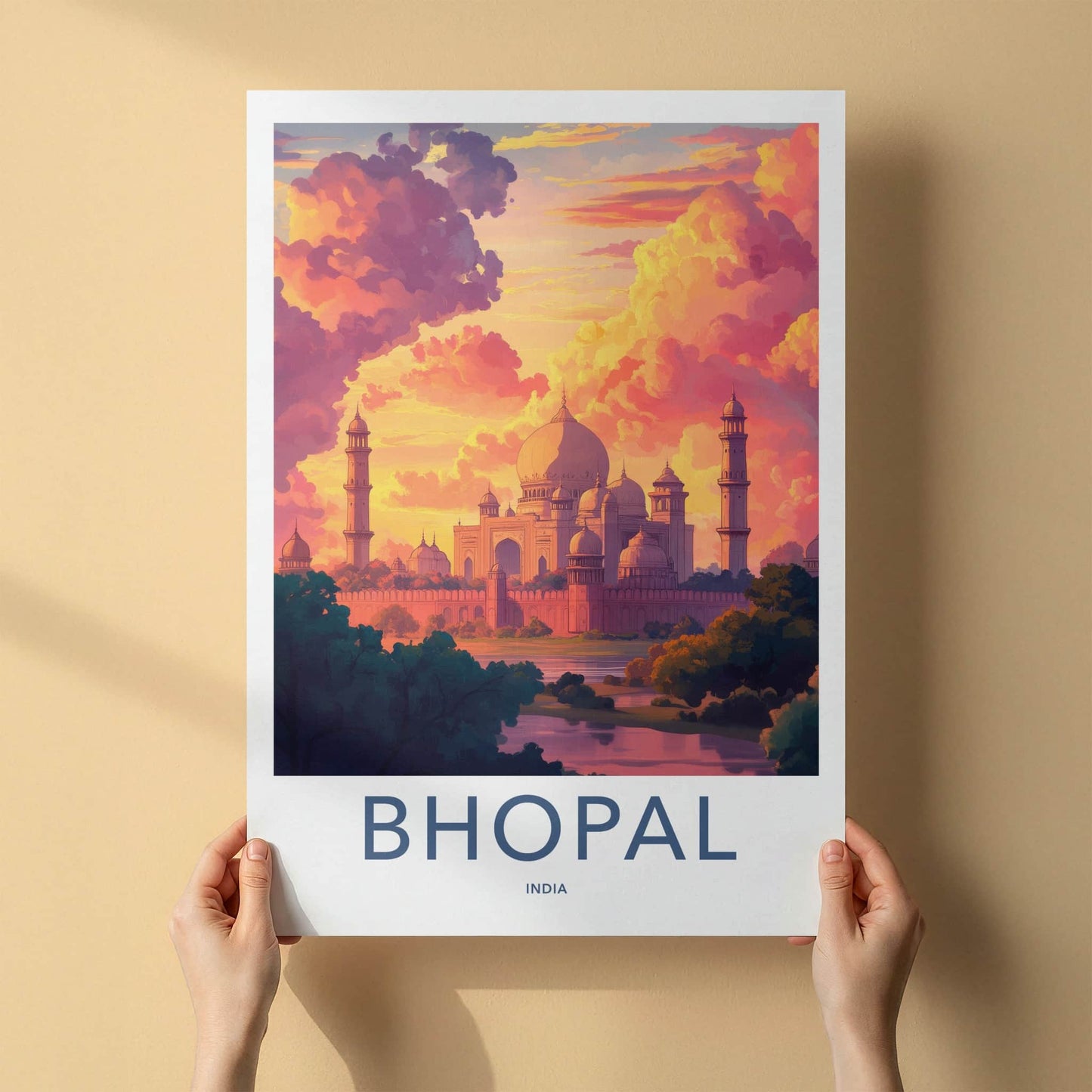 Bhopal Poster - India Travel Art - Madhya Pradesh Golden Sunset Palace Home Decor