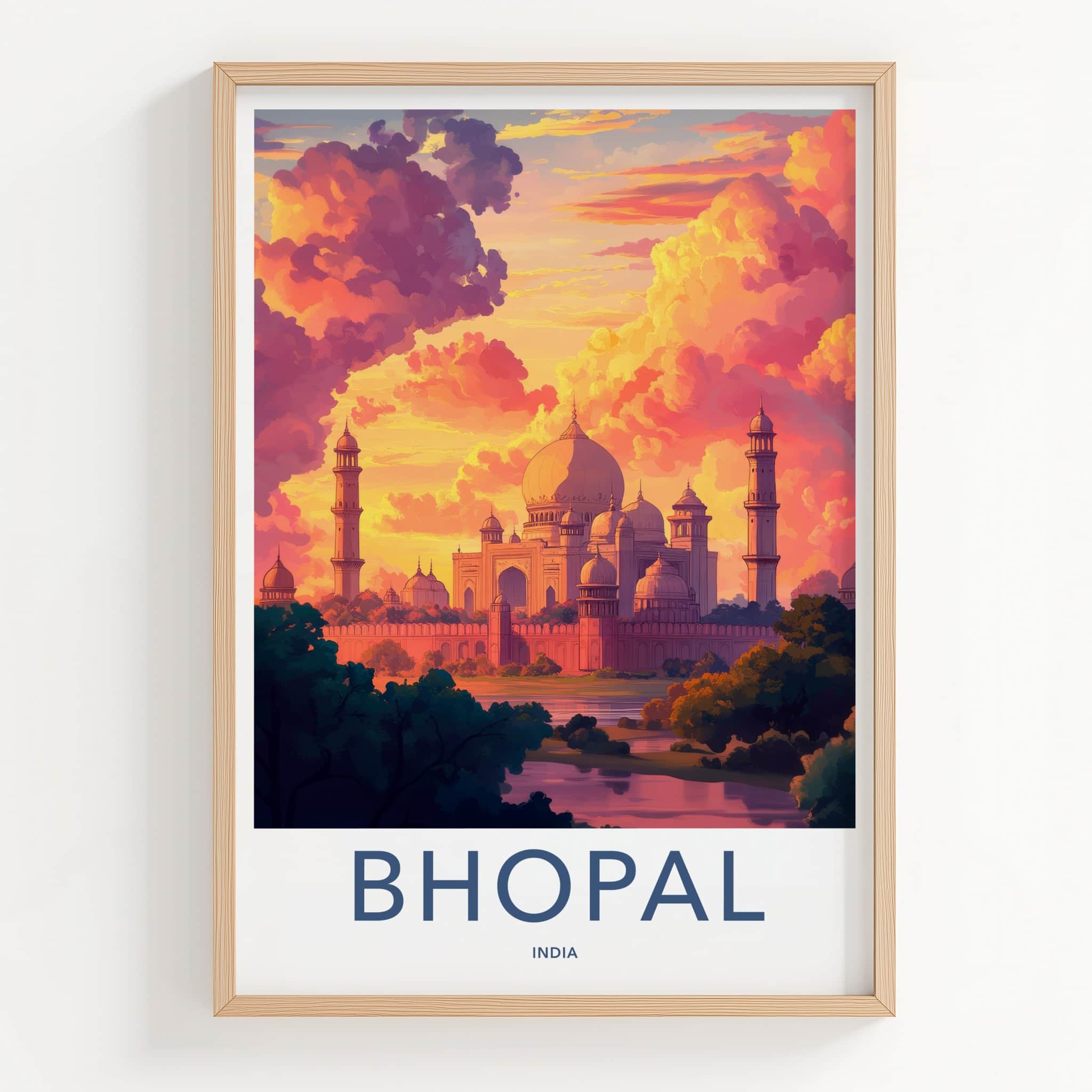 Bhopal Poster - India Travel Art - Madhya Pradesh Golden Sunset Palace Home Decor
