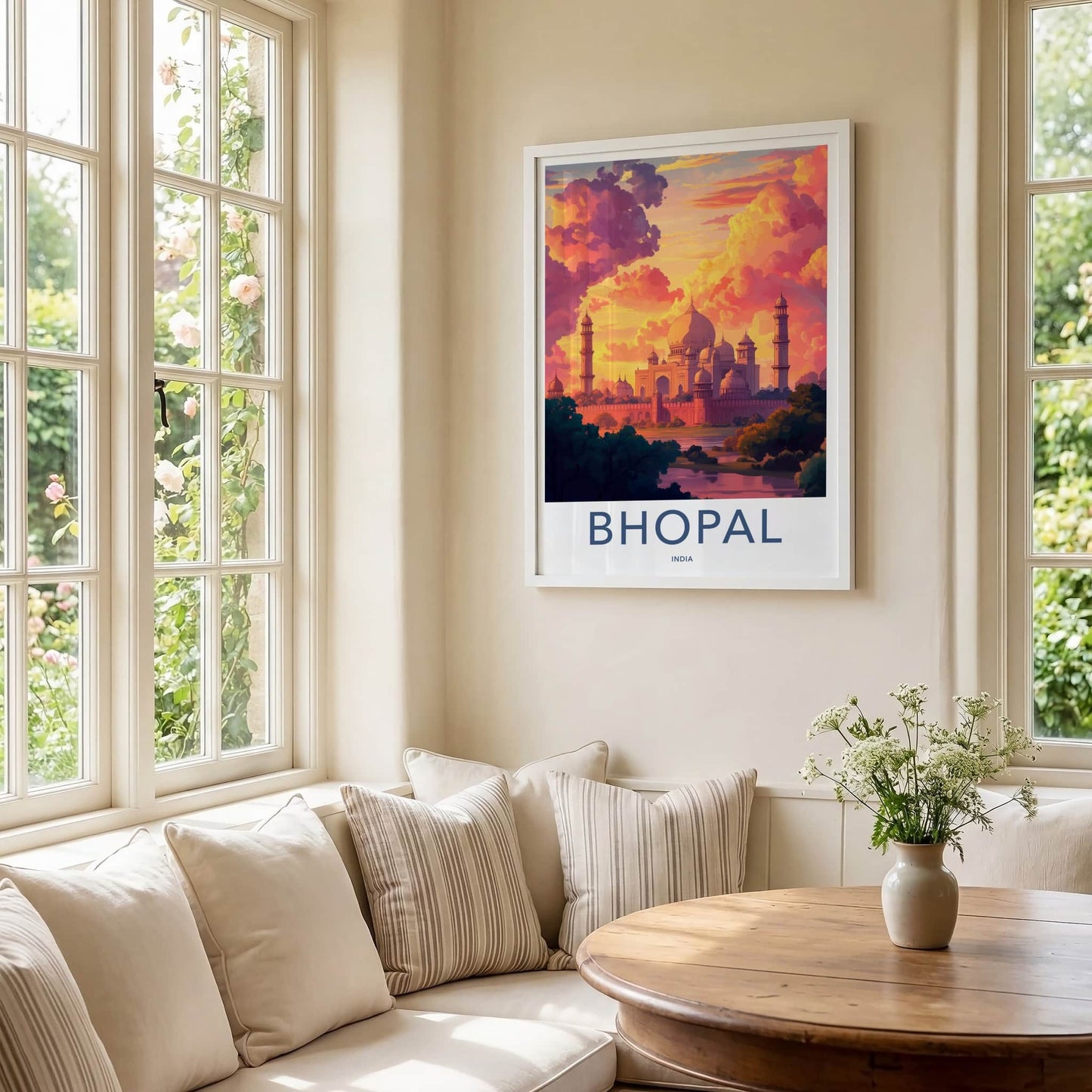 Bhopal Poster - India Travel Art - Madhya Pradesh Golden Sunset Palace Home Decor